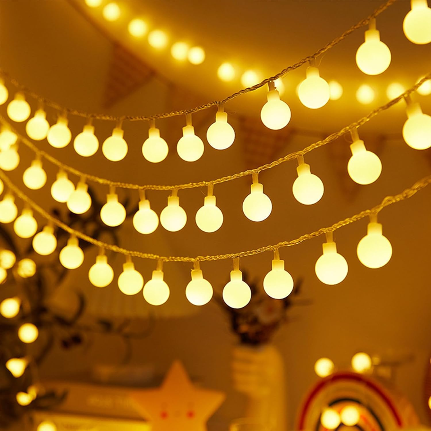 ENLACE LED Fairy Lights with Balls, Warm White, 6 M, 40 Leds, Battery and USB Operated, 1.8 Cm Balls