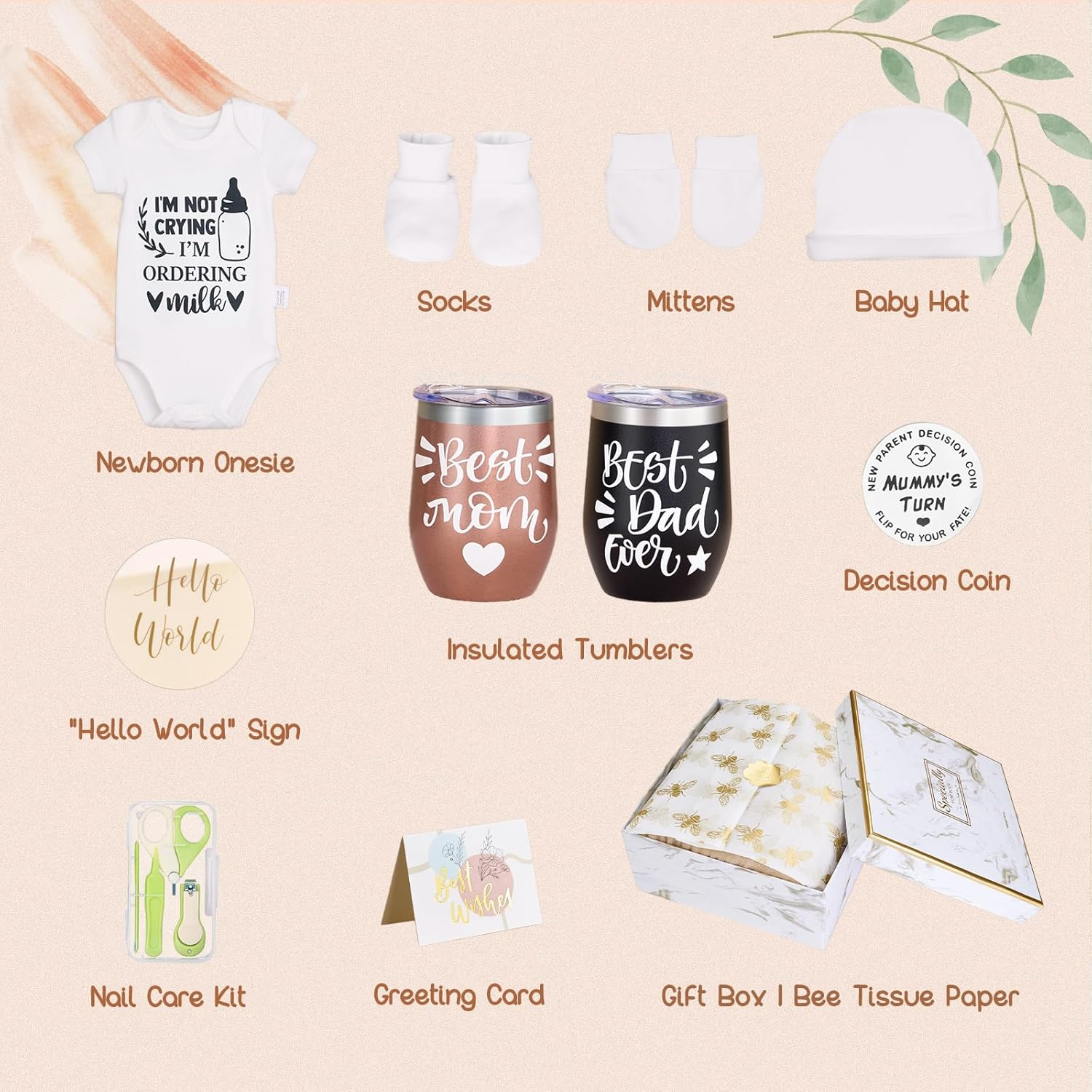 Gender Reveal Gift,10Pcs New Parents Dad Mom to Be Tumbler Gifts,Neutral Boy Girl Baby Gift, Baby Shower Basket,First Time Expecting Parent, Newborn Essentials Box, Pregnancy Announcement Babe Arrival image number 2