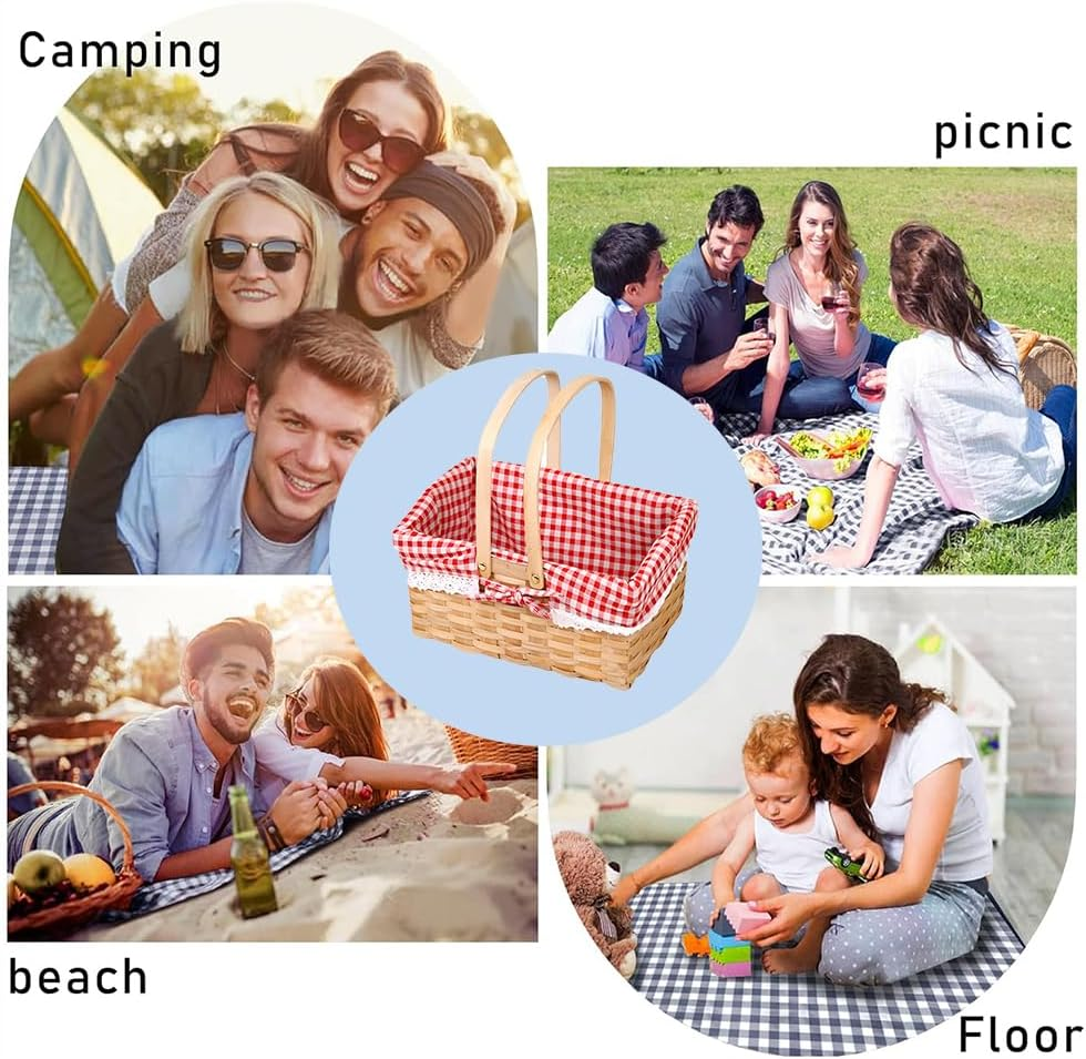 Wicker Basket with Double Folding Handle, Picnic Basket Hand Woven Basket Storage Basket Flower Girl Storage Basket Decorative Basket, Willow Basket, Linen Gift Wedding Baskets image number 5