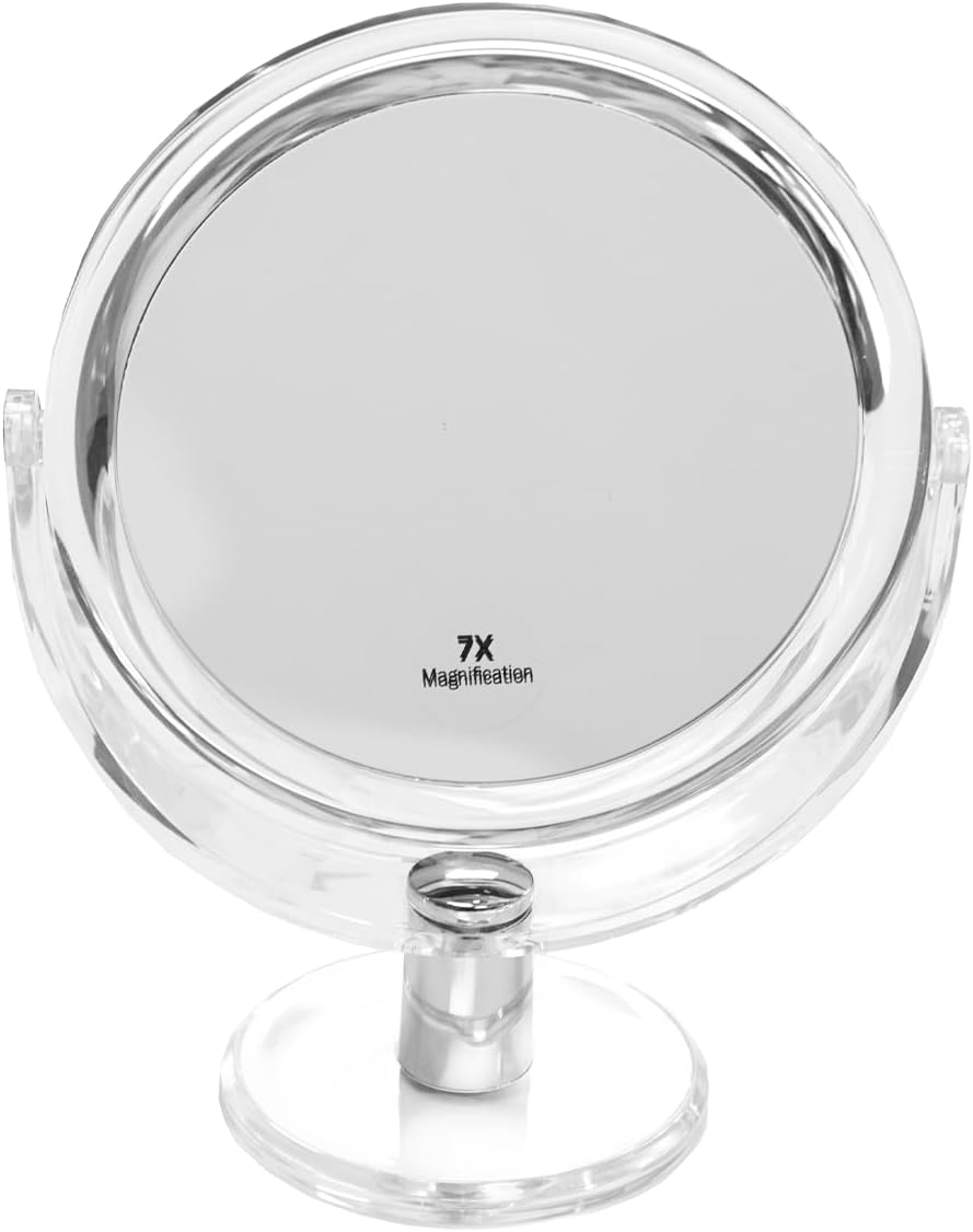 Fantasia Standing Mirror round Double-Sided Normal and 7X Magnification Make up Mirror Diameter 16 Cm Height 22 Cm Metal/Acrylic