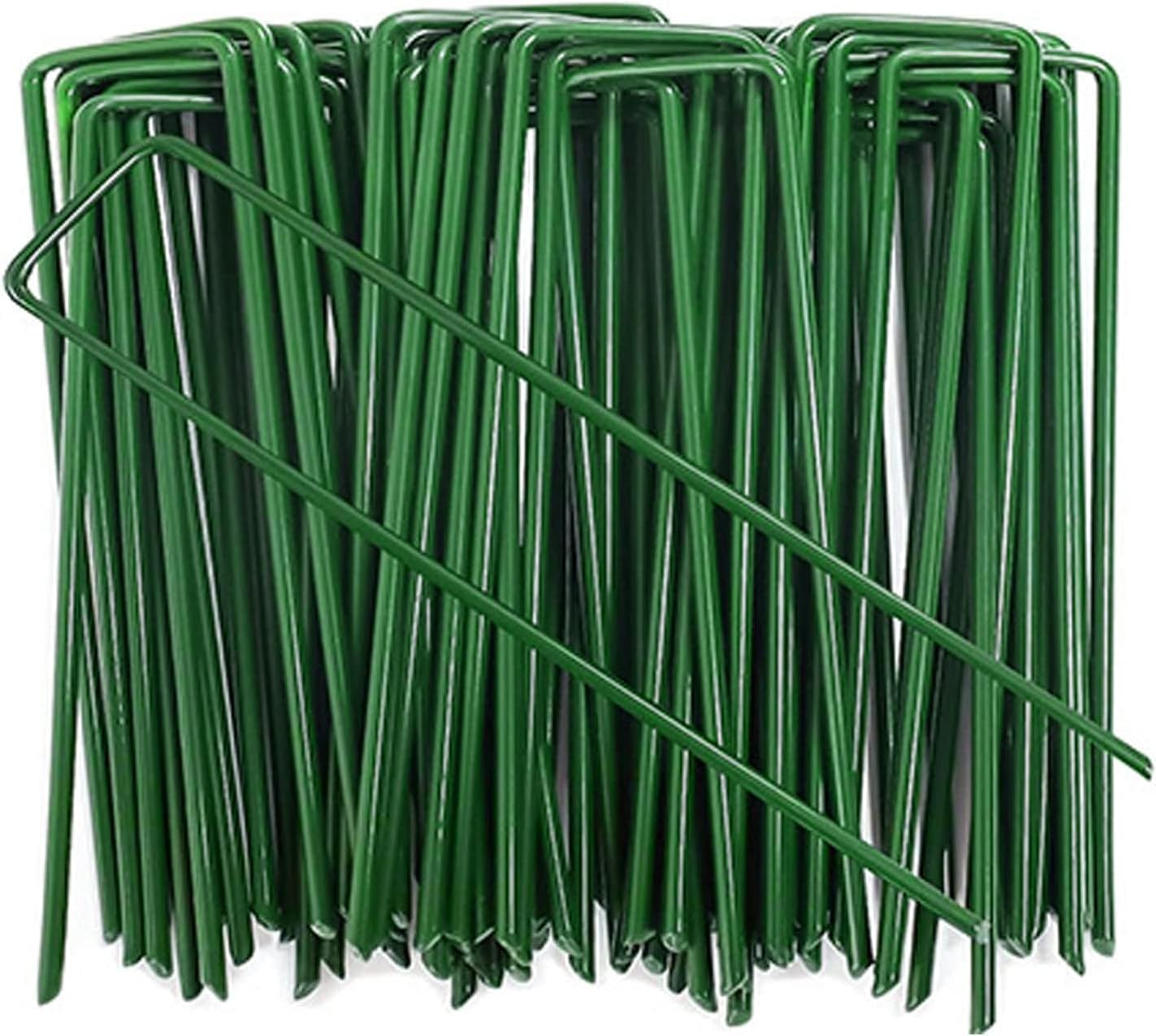 50Pcs Heavy Duty Garden Stakes,15Cm Garden Pegs Pins Ground Stakes Staples Spikes U Shaped Landscape Securing Nail Pin for Landscape Fabric & Netting 6 Inch (50Pcs, Green) image number 4