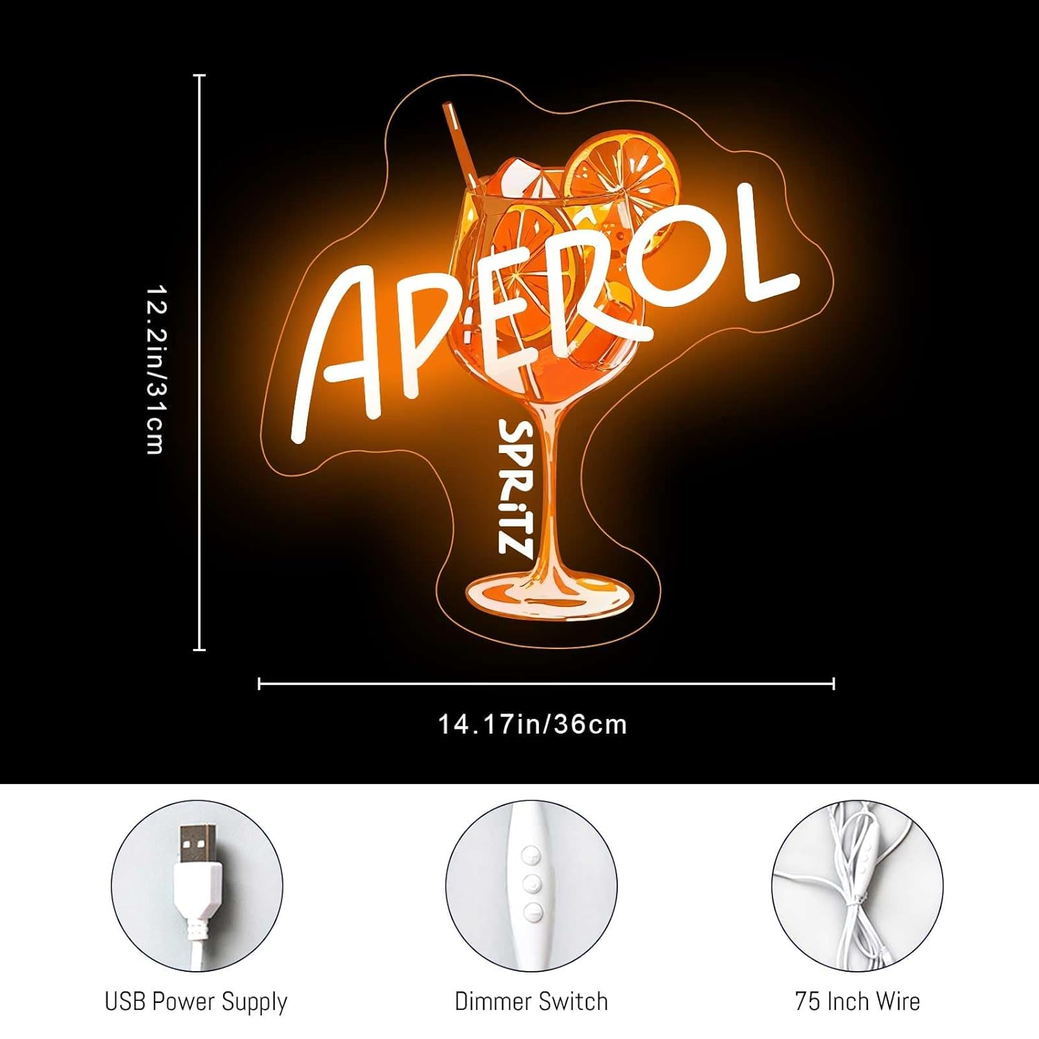 Aperol Spritz Neon Signs for Wall Decor Orange Cocktail LED Light up Sign for Home Bar, Kitchen, Man Cave, Bedroom, Pub, Party, Lounge Decor - Beer image number 4