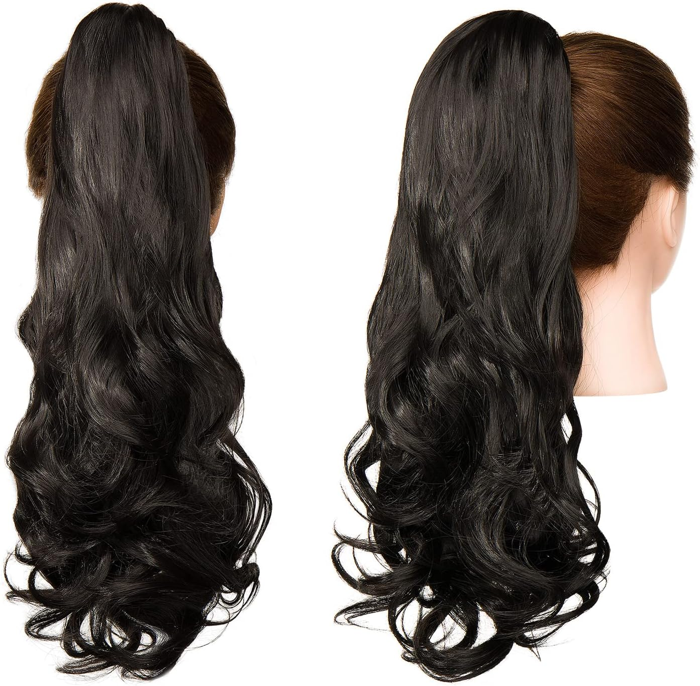 Cybelleza Clip-In Ponytail Extensions Braid Hairpiece Claw Ponytail Hair Extensions like Real Hair Wavy Curly Synthetic Hair Long Hair Heat Resistant Dark Brown image number 2