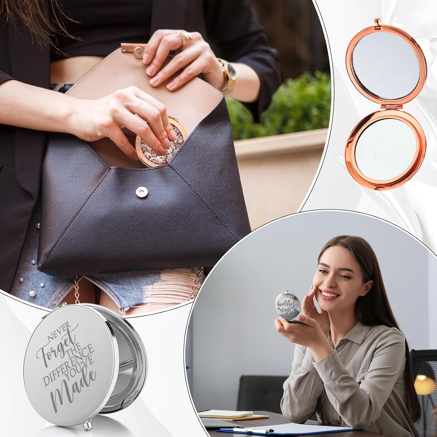 Kathfly 10 Pcs Thank You Gifts Bulk Inspirational Compact Mirror Employee Appreciation Gifts May You Be Proud Magnifying Pocket Mirror Gifts for Christmas Women Teacher Gift Coworker(Multicolored) image number 3