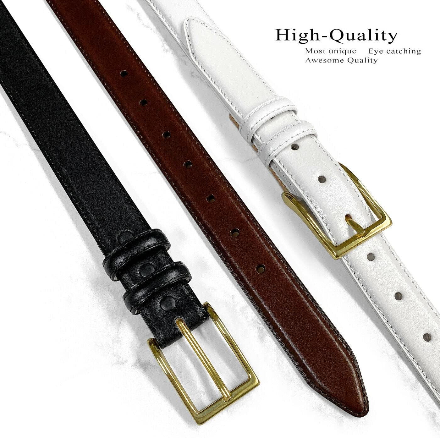 Adam Gold Men'S Genuine Italian Calfskin Leather Dress Belt 1-1/8"(30Mm) Wide Polished Buckle image number 1