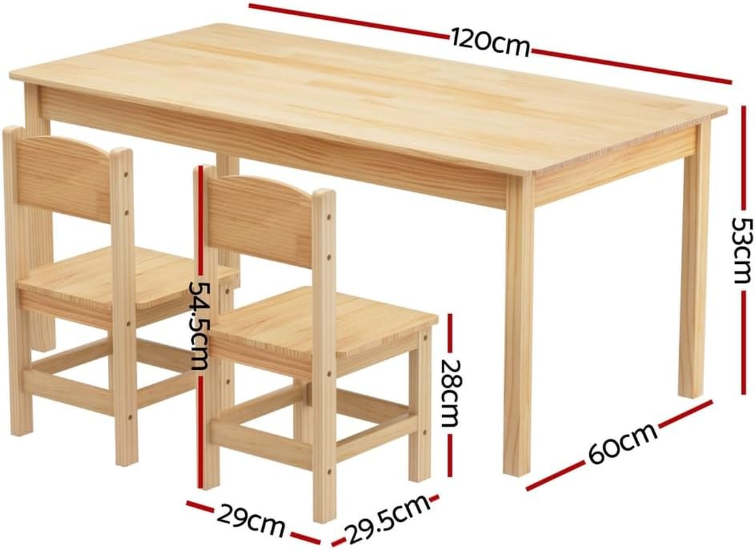 Keezi Kids Table and Chairs Set Play Activity Study Desk Natural Pinewood 3PCS image number 6