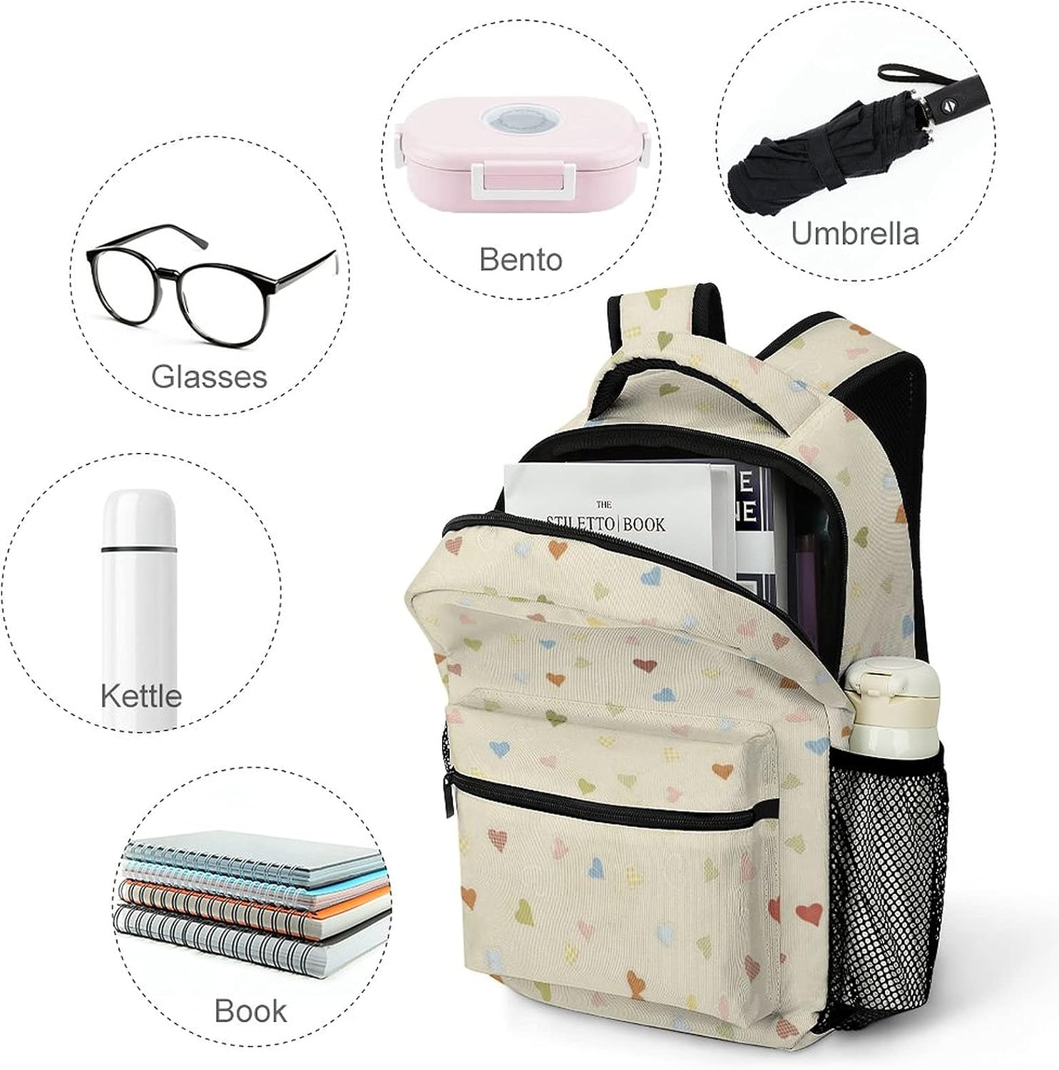 Children'S Backpack Print Pretty Cute Decoration Love Texture School Backpack for Boy,Nylon Backpacks for Middle High School,Adjustable Shoulder Waterproof image number 3