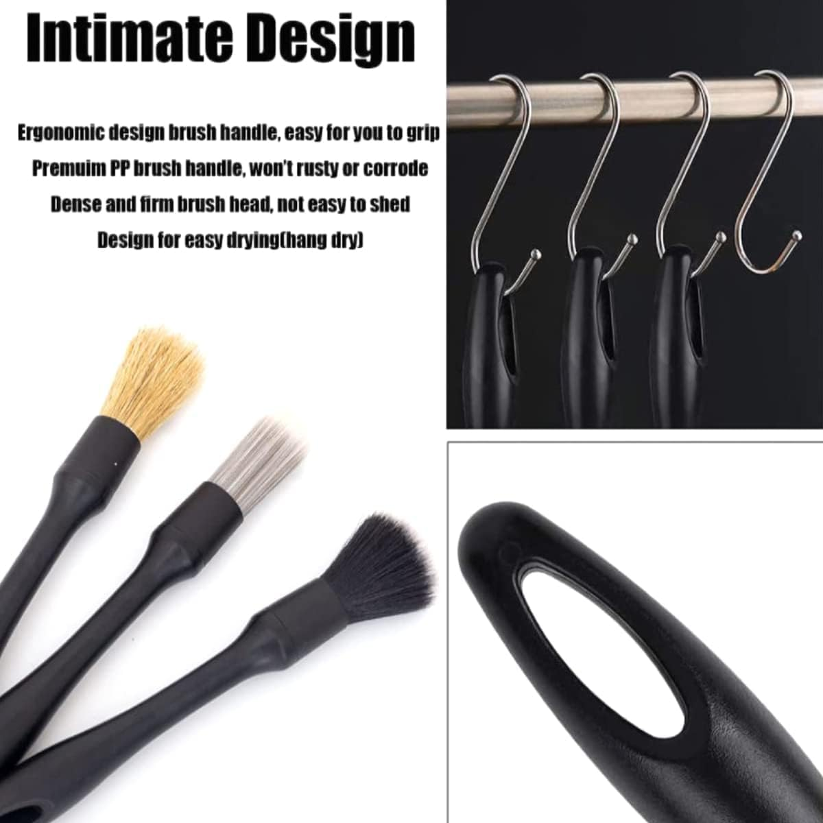 3Pcs Car Detailing Brush Kit, Soft Boar Hair Detail Brush Set, Interior Detailing Microfiber Wheel Cleaning Brush for Cleaning Dashboard, Air Vents, Emblems, Wheels image number 2