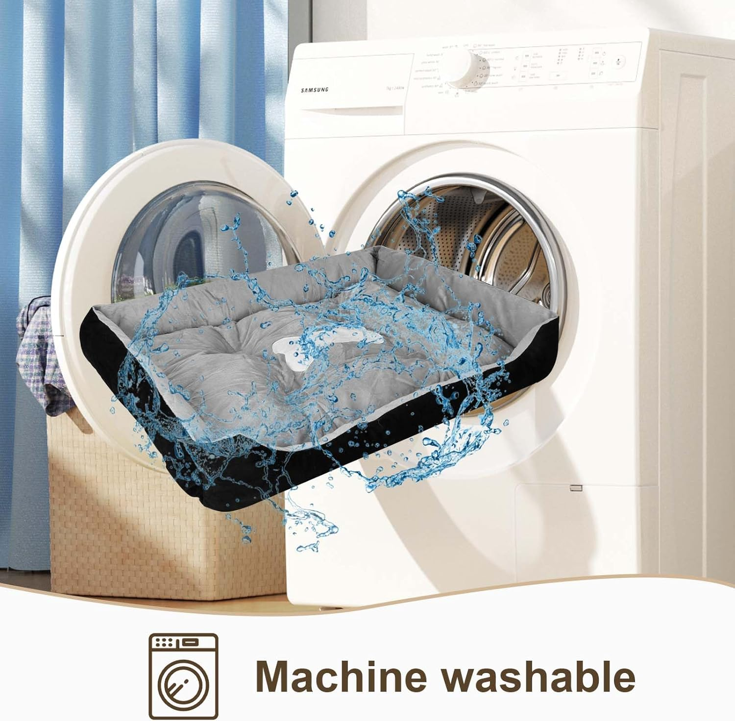 Dog Bed for Large Dogs, Fluffy Dog Bed, Washable, Soft Plush Dog Beds, Non-Slip Dog Basket, Dog Sofa, Pet Bed for Large Dogs and Cats, Black Grey, 90 X 70 Cm image number 5