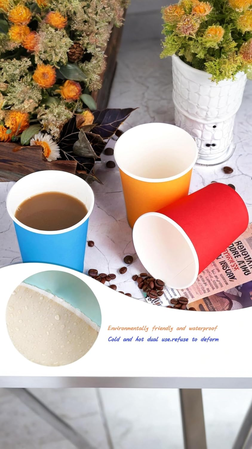 120 Biodegradable Paper Cups, 9Oz Multicolor Party Cups for DIY Holidays & Weddings - 6 Vibrant Colors, Eco-Friendly,