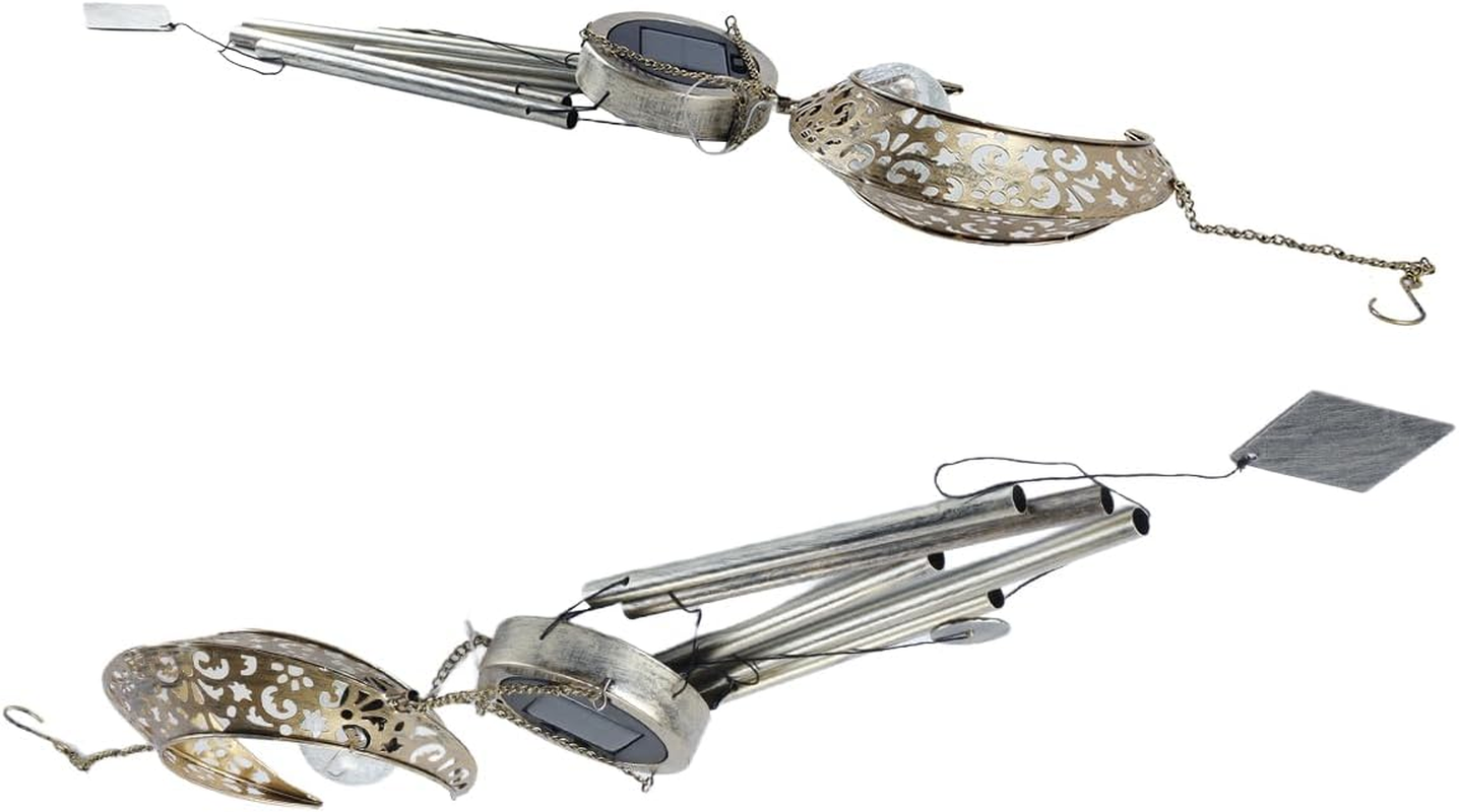 Ausi Sun Moon Solar Wind Spinner Light - Outdoor Garden Night Wind Bell Waterproof Chime Ambient Light Lamp - Lamp for Patio, Deck, Lawn, Yard, Patio, Deck, Garden (Moon) image number 4