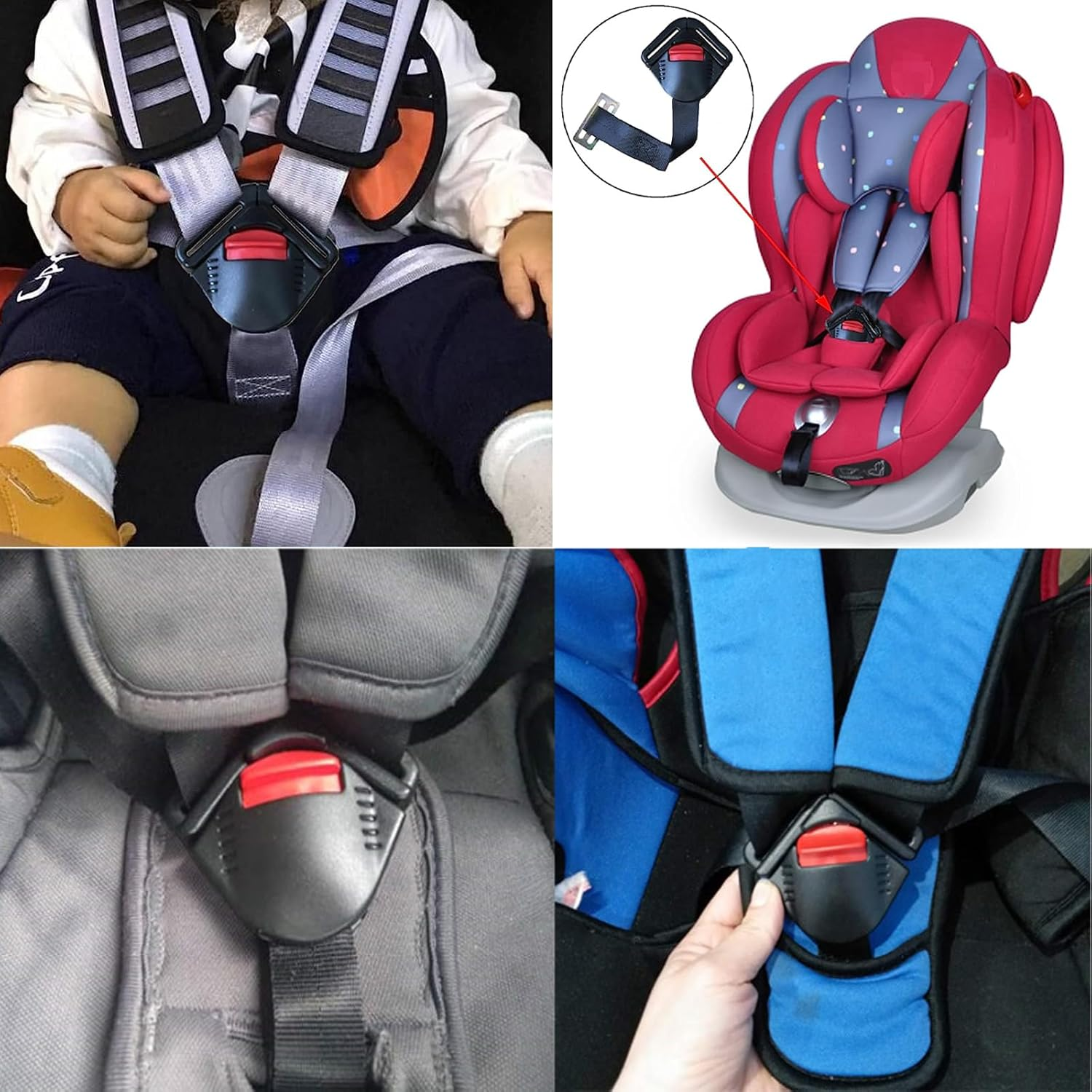 Child Car Seat Toddler Harness Clip Fixed Lock Buckle 5 Point Adjustable Strap Locking Buckle Clip for Stroller High Chair Kid Pushchair image number 3
