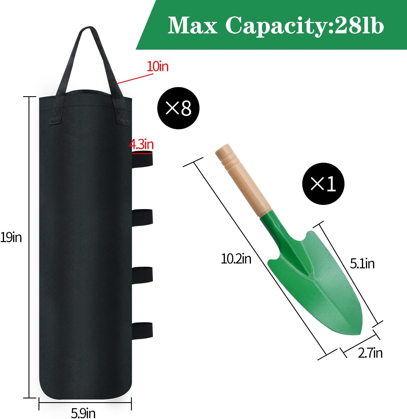 8 Pack Canopy Weights Sand Bags, 224 LBS Extra Large Canopy Sand Bags with Sand Shovel for Windproof Pop up Tent Gazebo Canopy Outdoor Shelter Umbrella Pool Ladder without Sand, Black image number 6