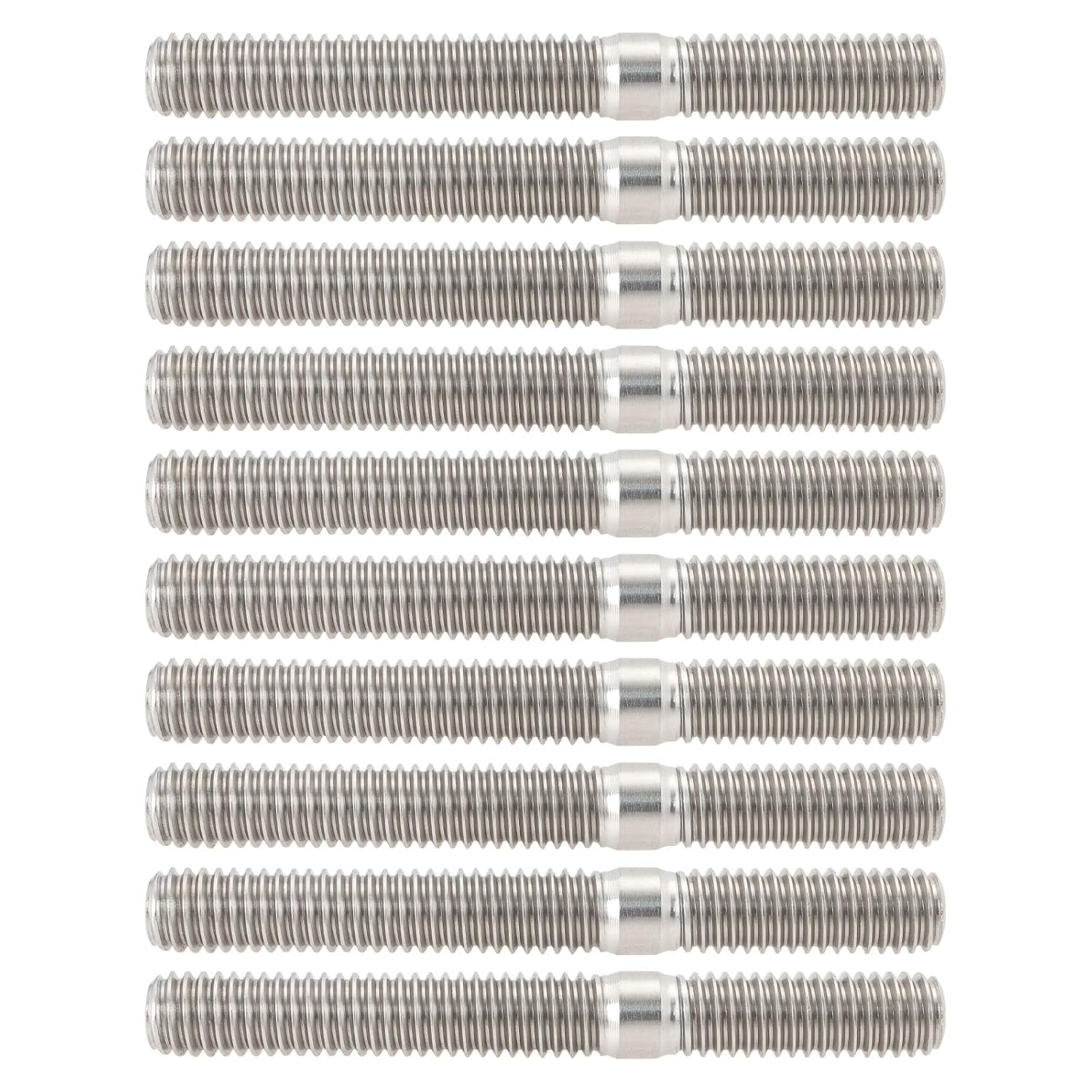 SING F LTD 10Pcs M6 Carburetor System Stud Nut Exhaust Manifold Studs DIN 835 M6X18 to M6X30 Double End Threaded Stud Screw Bolt 304 Stainless Steel Male Threaded Rod Bar Studs image number 6