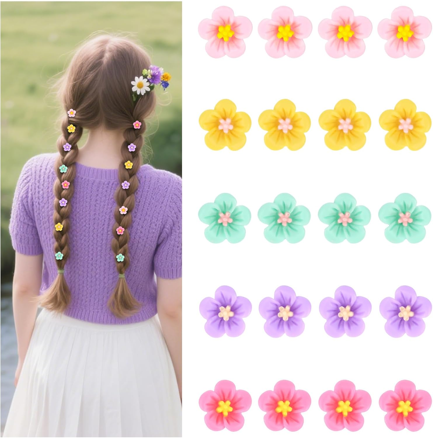Bumlofa 20 Colourful Hair Clips Small Set: Hair Clip Flower for Girls, Perfect for Braids, Fringe & Hairstyles - Mini Flower Hair Clips for Children & Teenagers image number 4