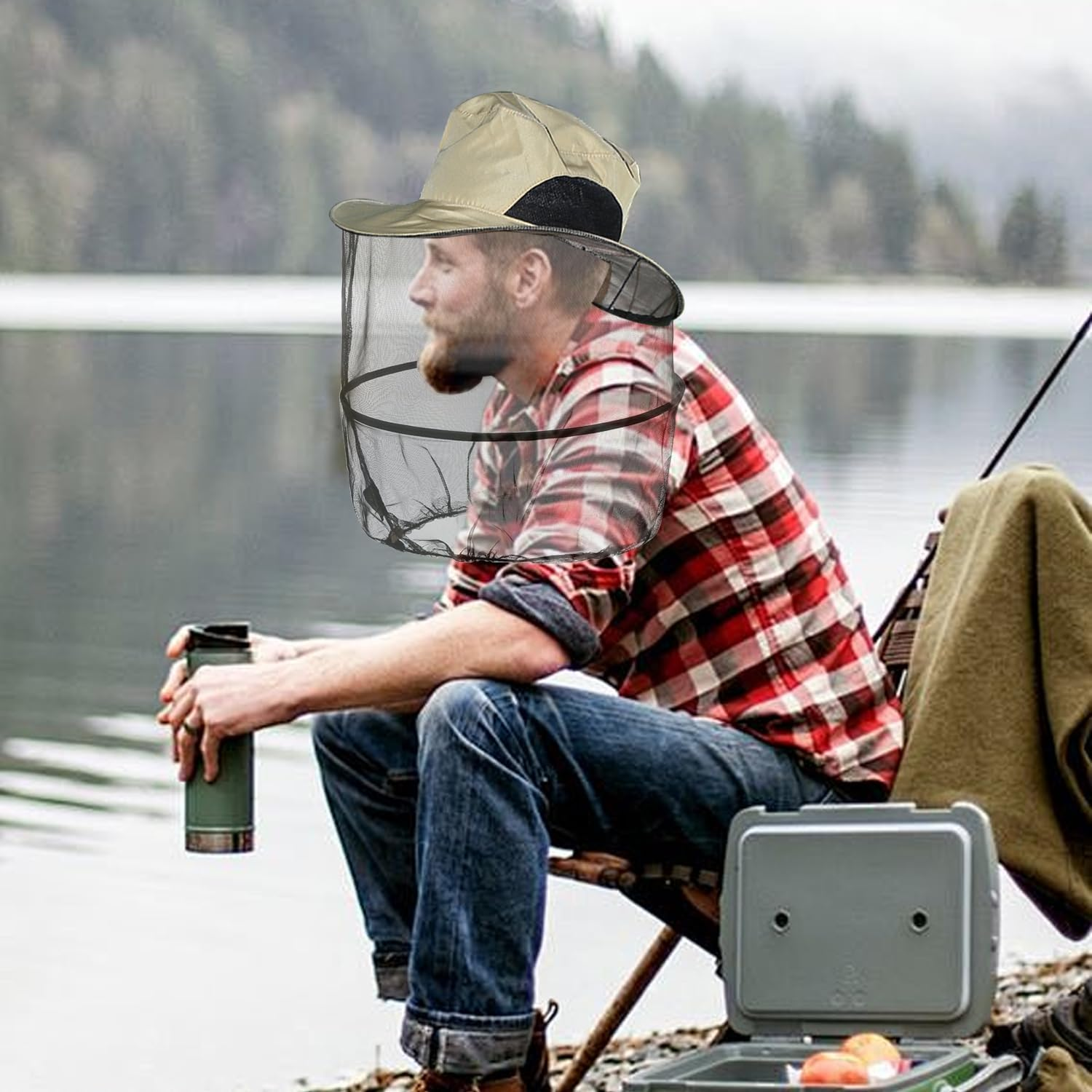 T Tersely 2 Pack Mosquito Head Net Hat,Breathable Outdoor Sun Hat Bucket Hat with Hidden Net Mesh Mask,360-Degree Protection Bug Net Cap image number 1