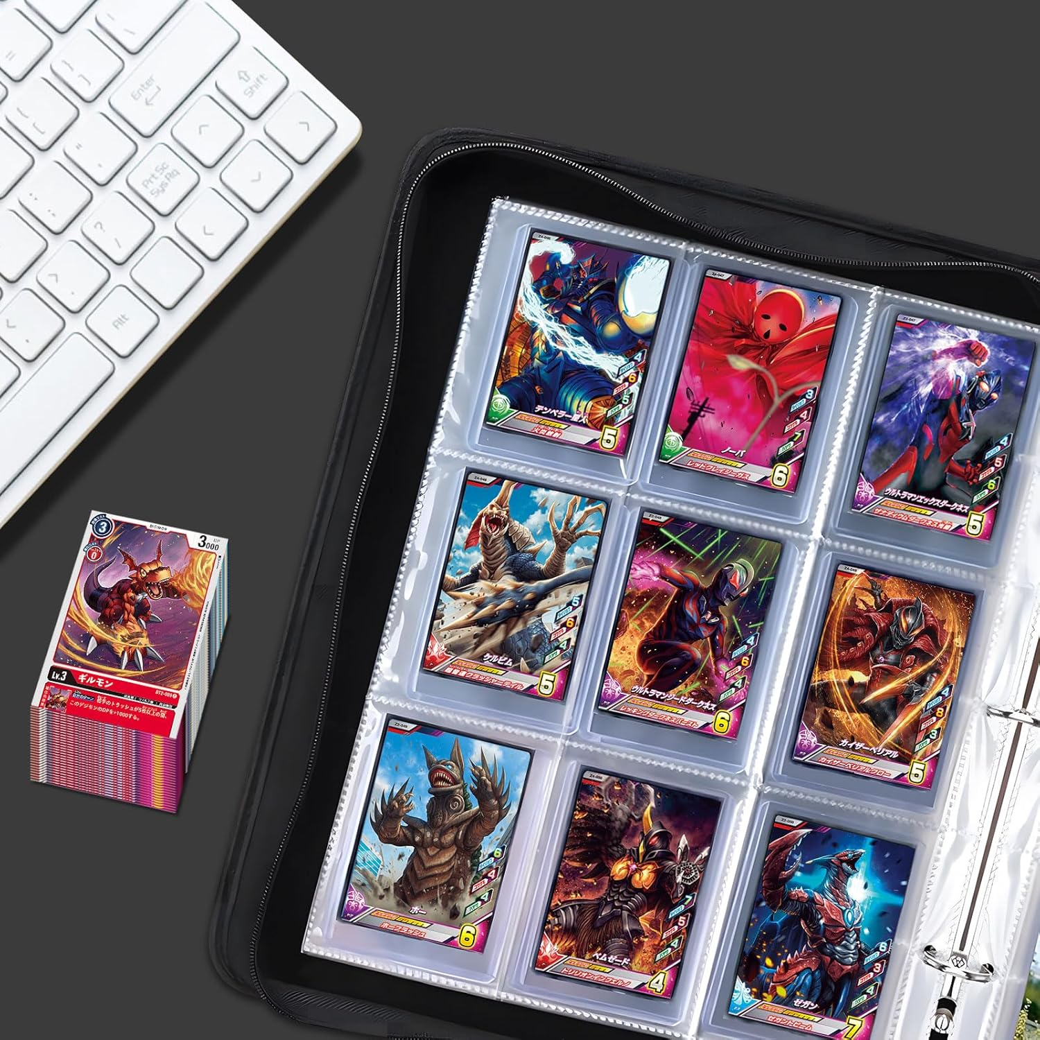 9 Pocket Card Binder with 50 Sleeves, Card Storage Binders 900 Pocket PU Cards Holder with Zipper Closure, Photocard Binders 3-Ring Card Collection Album for Game Cards Collection Binder, Sports, MTG