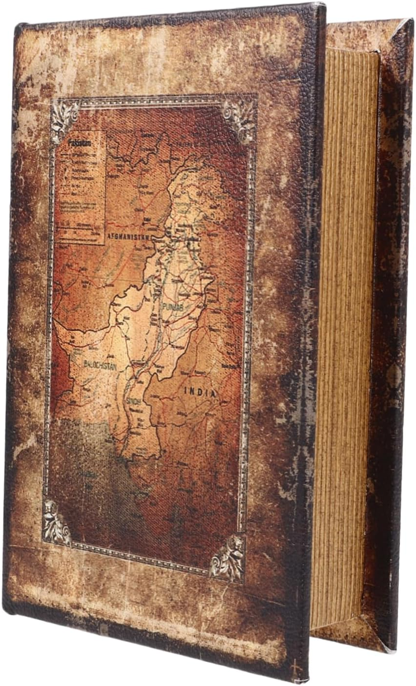 Vintage Book Shaped Storage Box Decorative Fake Book Box Key Hiding Trinket Case Small Retro Nautical Map Design Suitable for Home and Travel image number 2