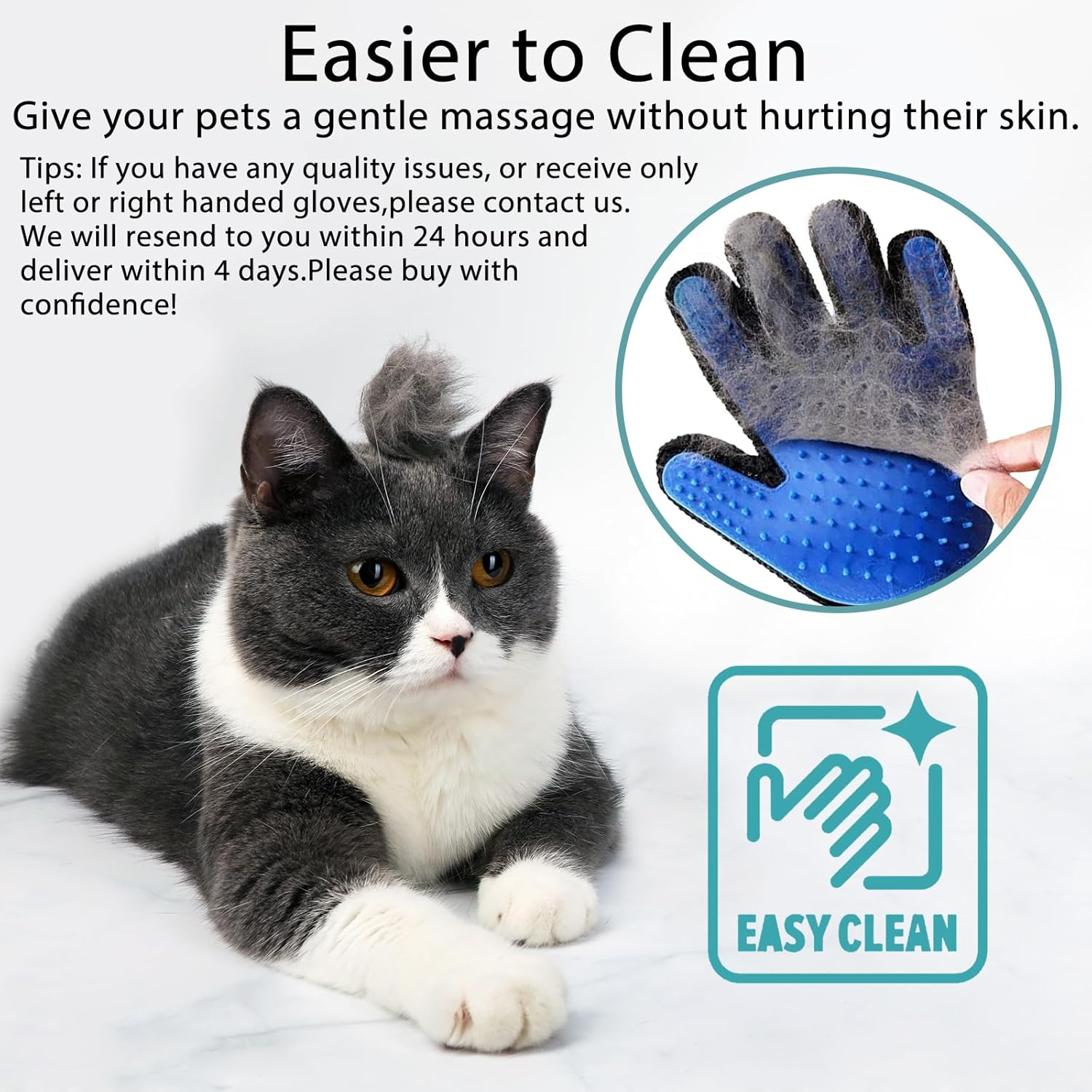 GJEASE Cat Grooming Glove Brush,Pet Hair Remover Tool,Reusable Dog Hair Fur Remover for Carpet,Furniture,Couch,Clothes,Eco-Friendly and High Efficiency image number 5