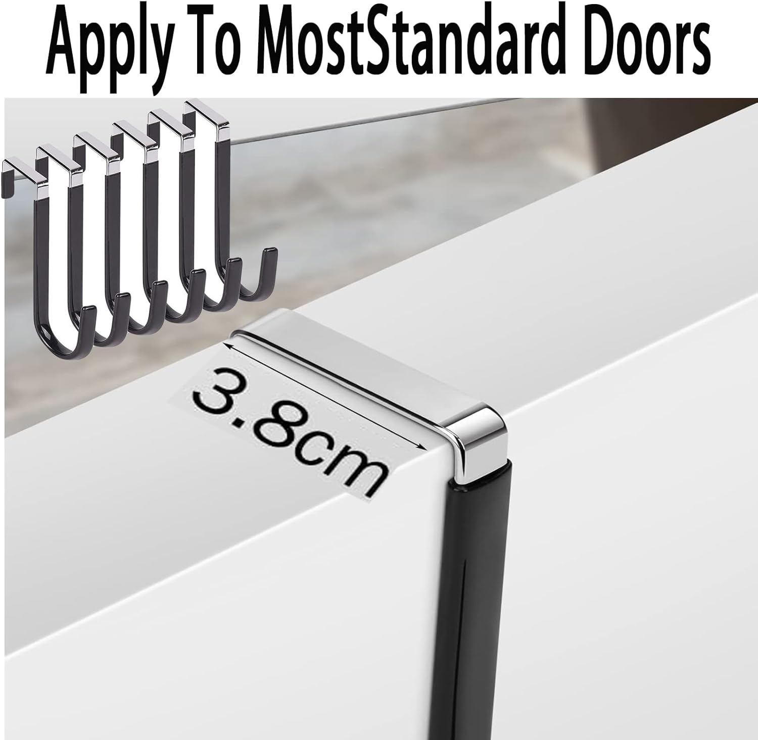 6 Pack over the Door Hooks,With Rubber Prevent Scratches,Door Hangers for Closet, Kitchen, Bathroom(Black) image number 5