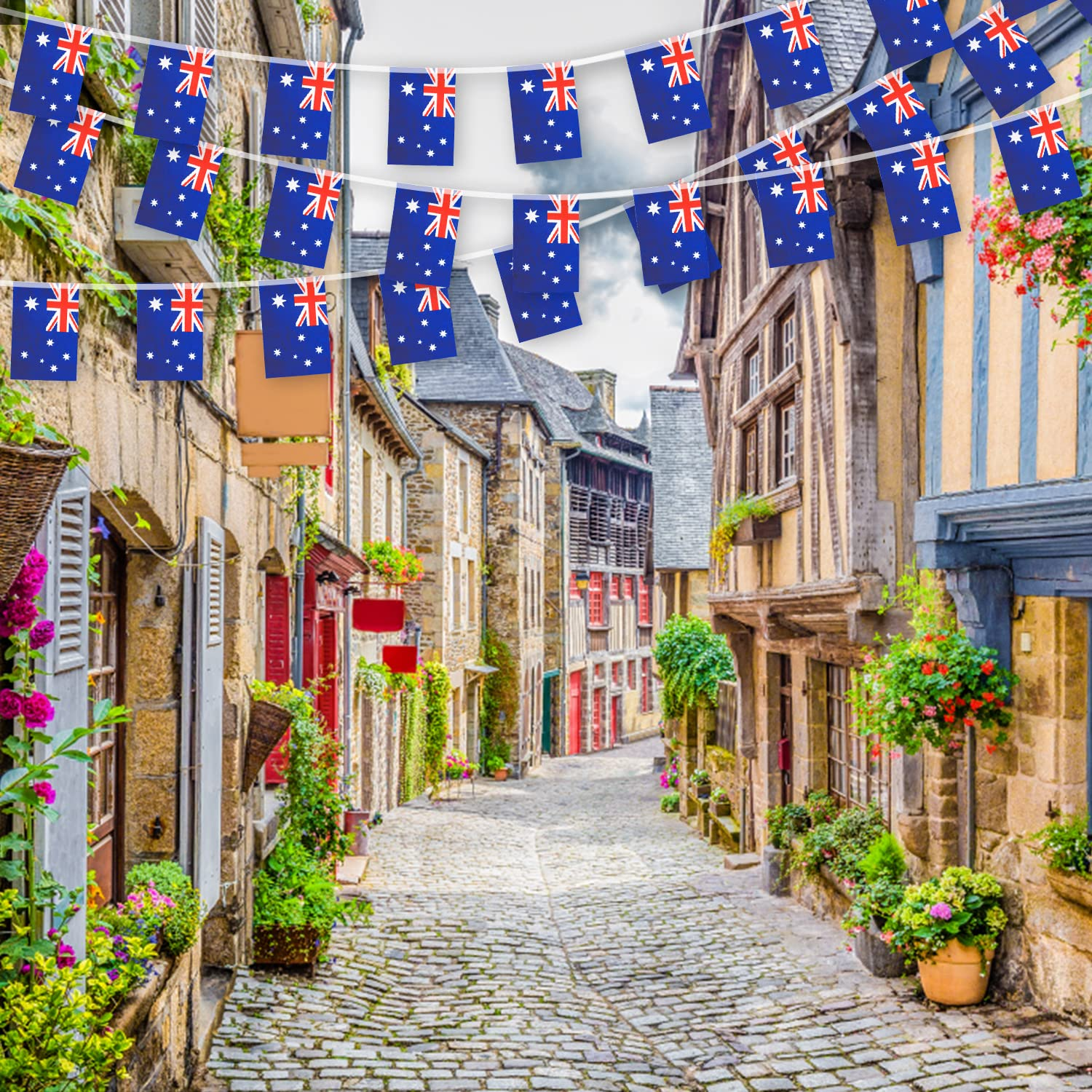 30 Pcs Australian Flag Bunting Australia Flags, 30FT Polyester Australian Party Decorations Outdoor Indoor Australia Bunting Decorations Party Bunting, Australia Day Party Decoration Banner image number 3