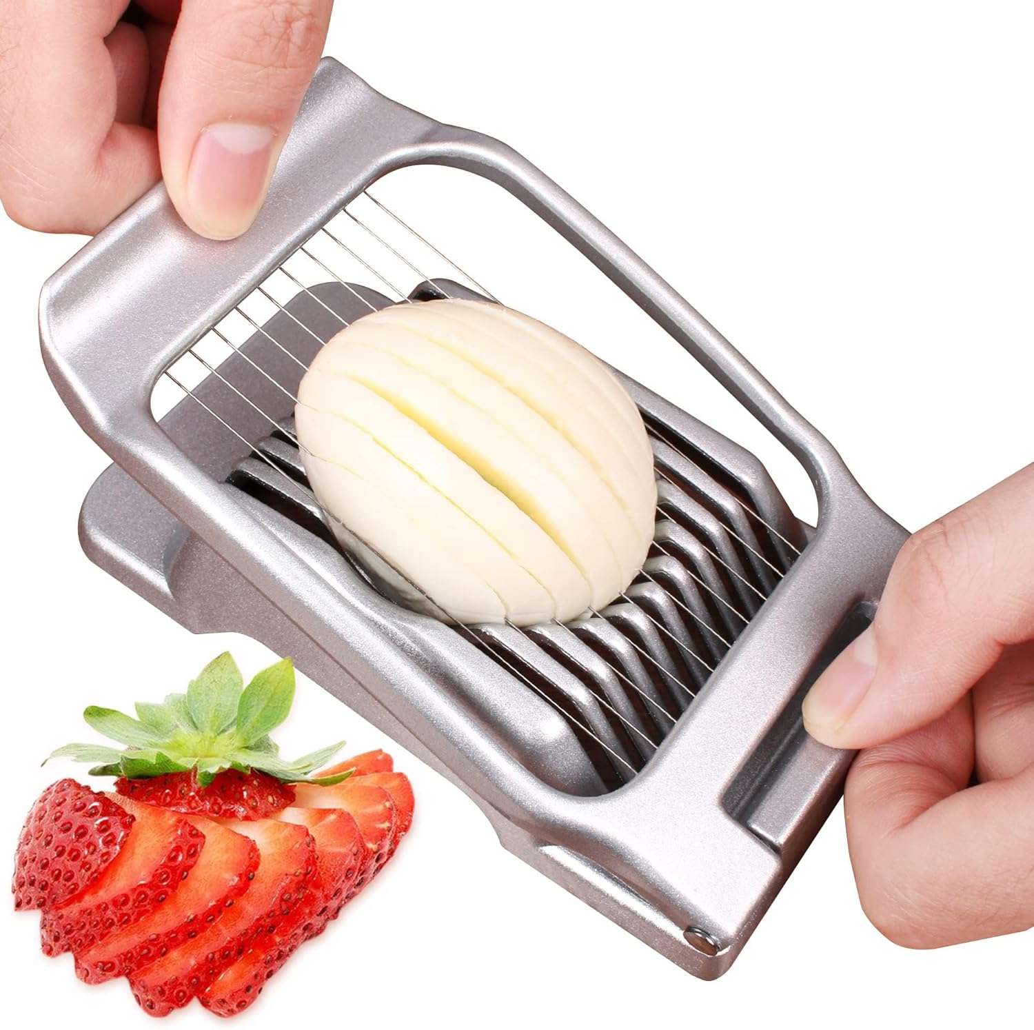 KAIAIWLUO Egg Slicer, Metal Egg Pieker, Egg Shaper for Boiled Eggs, Boiled Eggs, Cutting Kitchen Tool, Gadget, Stainless Steel Cutting Wire, Egg Divider for round and Oval Slices image number 4