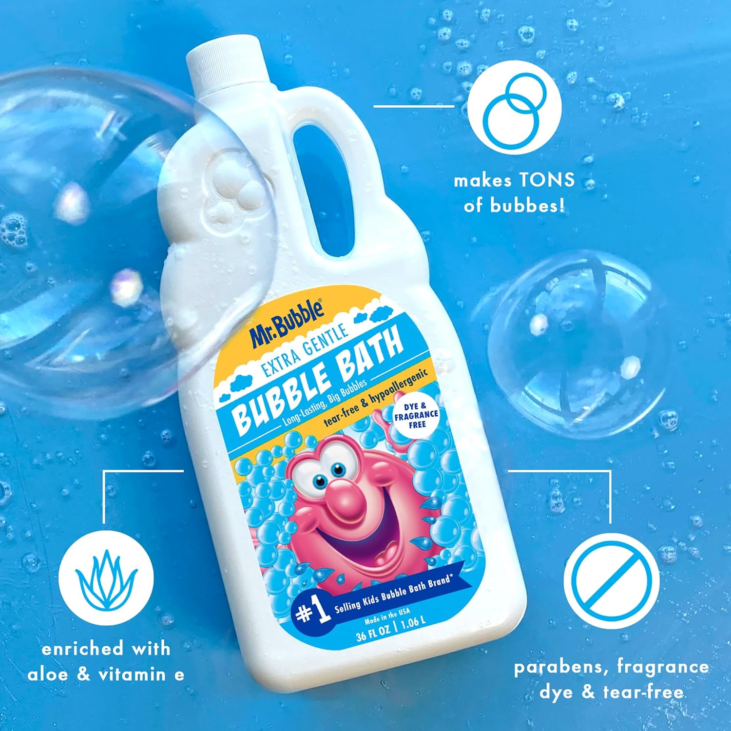 Mr. Bubble Extra Gentle Bubble Bath - Hypoallergenic, Tear Free Bubble Bath Solution Perfect for Sensitive Skin (Pack of 2 Bottles, 36 Fl Oz Each) image number 4