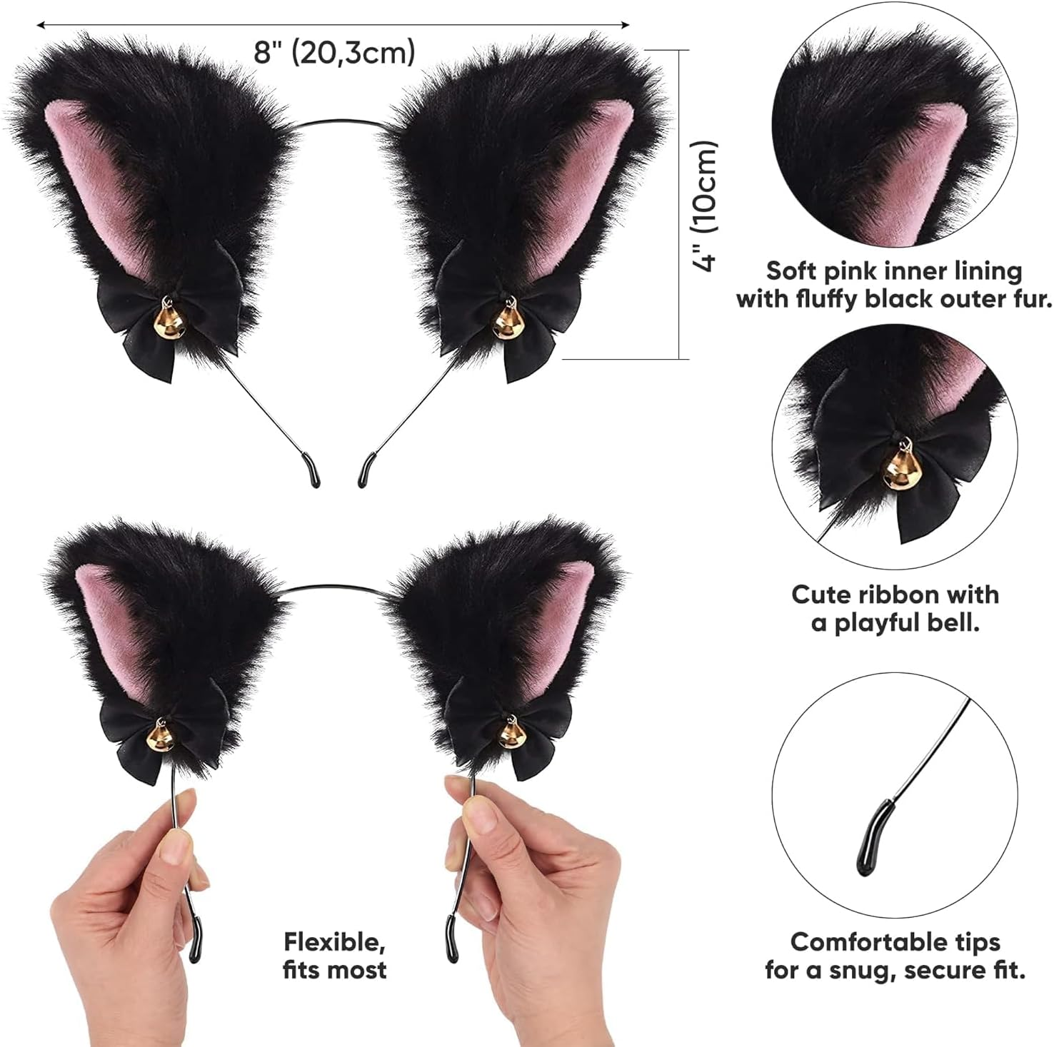 2 PCS Cat Ears Headband and Tail Set- Furry Cat Costume - Cat Halloween Costumes for Woman image number 1