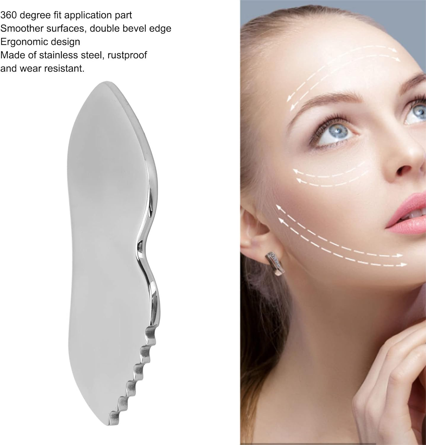 Gua Sha Facial Tool, Stainless Steel Massage Board with Comb Edge, Smoother Surface Gua Sha Tool for Body Care, Anti-Aging, Wrinkle Prevention, and Lymphatic Drainage image number 1