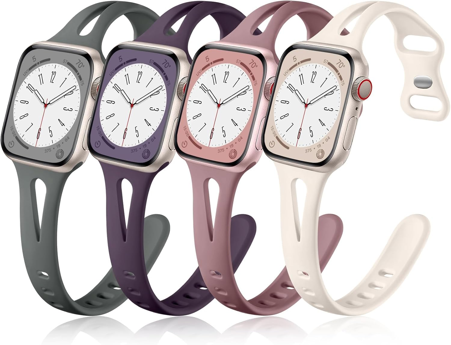 Getino 4 Pack Slim Bands Compatible with Apple Watch Band for Women 38Mm 40Mm 41Mm 42Mm 44Mm 45Mm 46Mm 49Mm, Soft Silicone Sport Waterproof Strap for Iwatch Series 11 10 9 8 7 6 5 4 Ultra SE 3/2/1