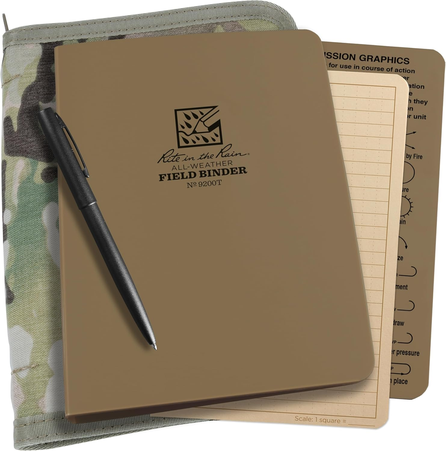 Rite in the Rain Weatherproof Binder Kit: Tan CORDURA&reg; Cover, Binder, 50 Sheets Universal Loose Leaf, Weatherproof Pen (No. 9200T-KIT)