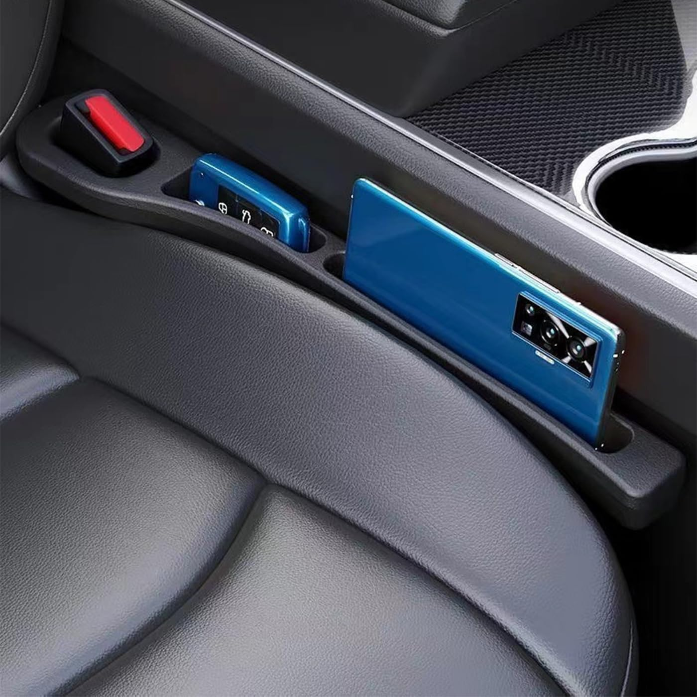 Car Seat Gap Filler of 2, Soft Foam Multifunctional Seat Side Gap Filler with Phone Holder Organizer Fill the Gap between Seat and Console Stop Things from Dropping Drop Blocker (Black) - Black image number 6