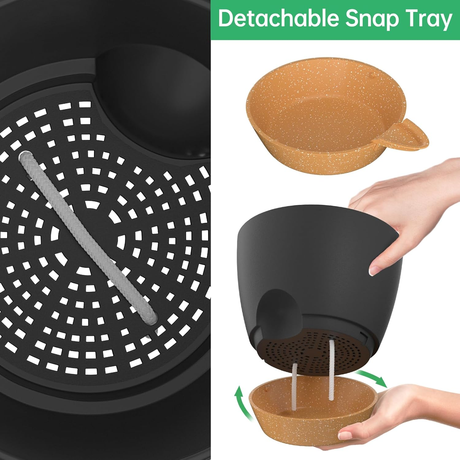 ZMTECH 20 Cm Plant Pots with Drainage Holes Saucer Self Watering Planters with Watering Inlet Plastic Flower Pot for Indoor Outdoor Plants (Set of 2, Black) image number 2