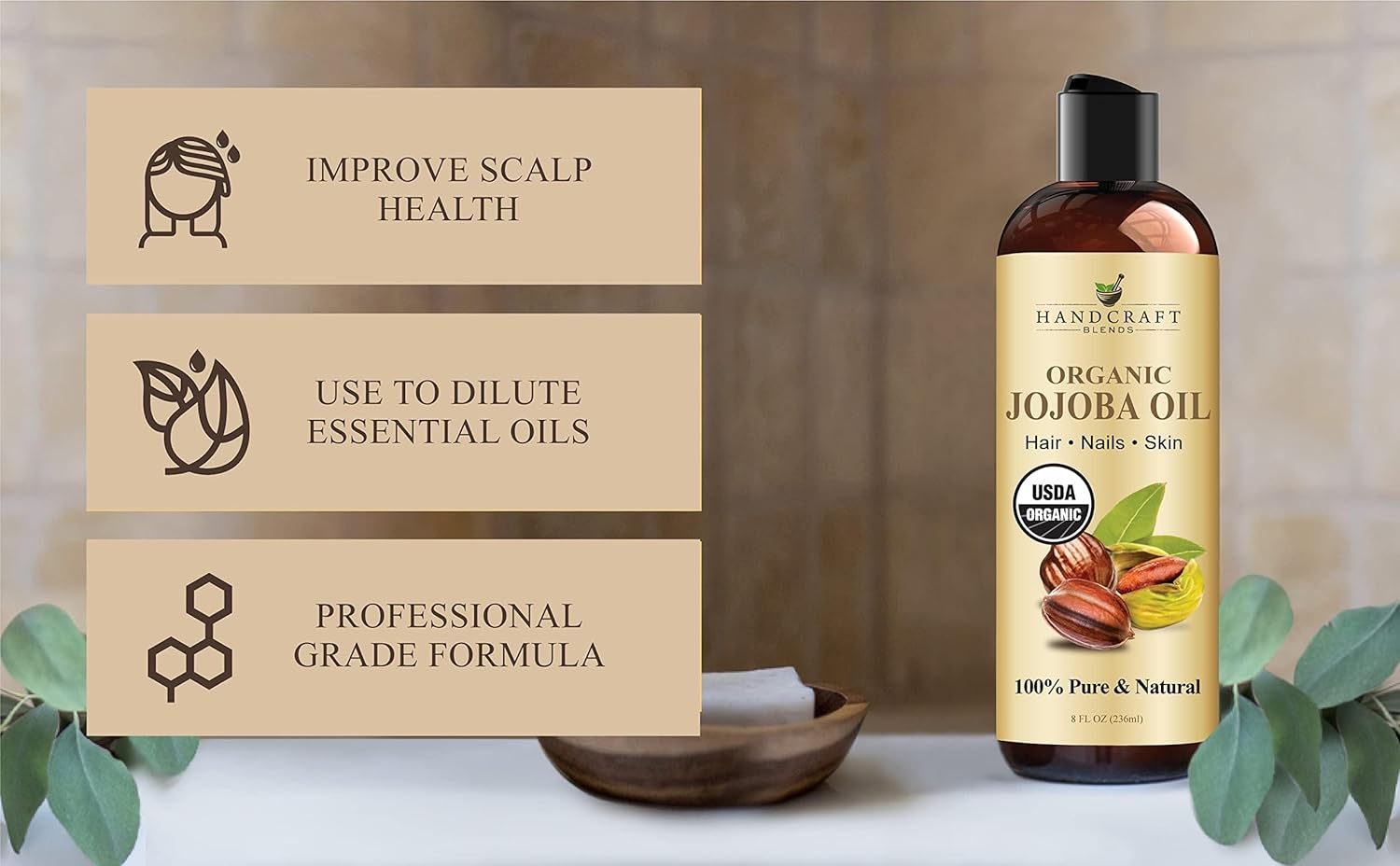 Handcraft Blends USDA Organic Jojoba Oil - Cold-Pressed 8 Fl Oz - 100% Pure and Natural - Premium Grade Carrier Oil for Skin and Hair - Hair and Body - Massage - Hexane-Free image number 4