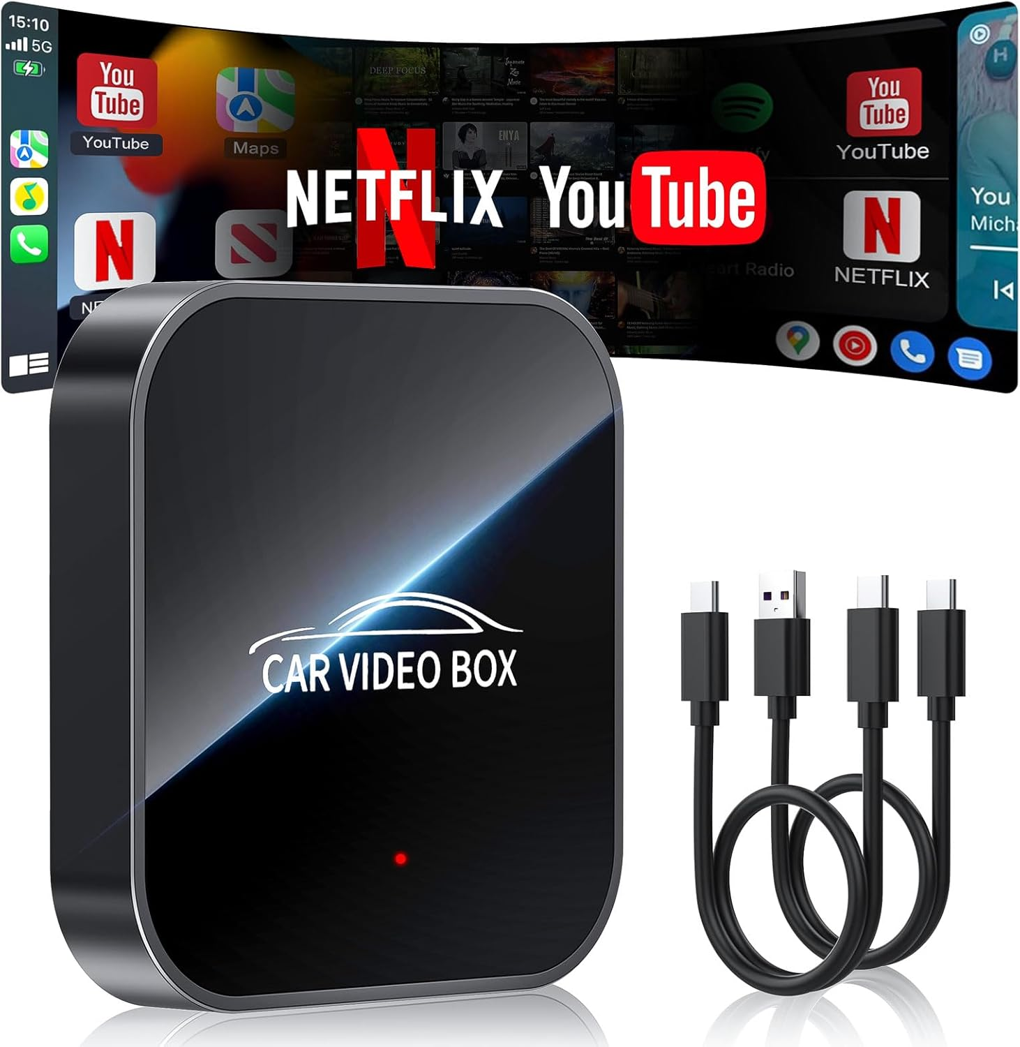 Wireless Carplay & Android Auto Adapter &ndash; Smart AI Box for Streaming Video with Netflix/Youtube/Tf Card/Usb Drive, for OEM Wired Carplay/Android Auto Cars image number 1