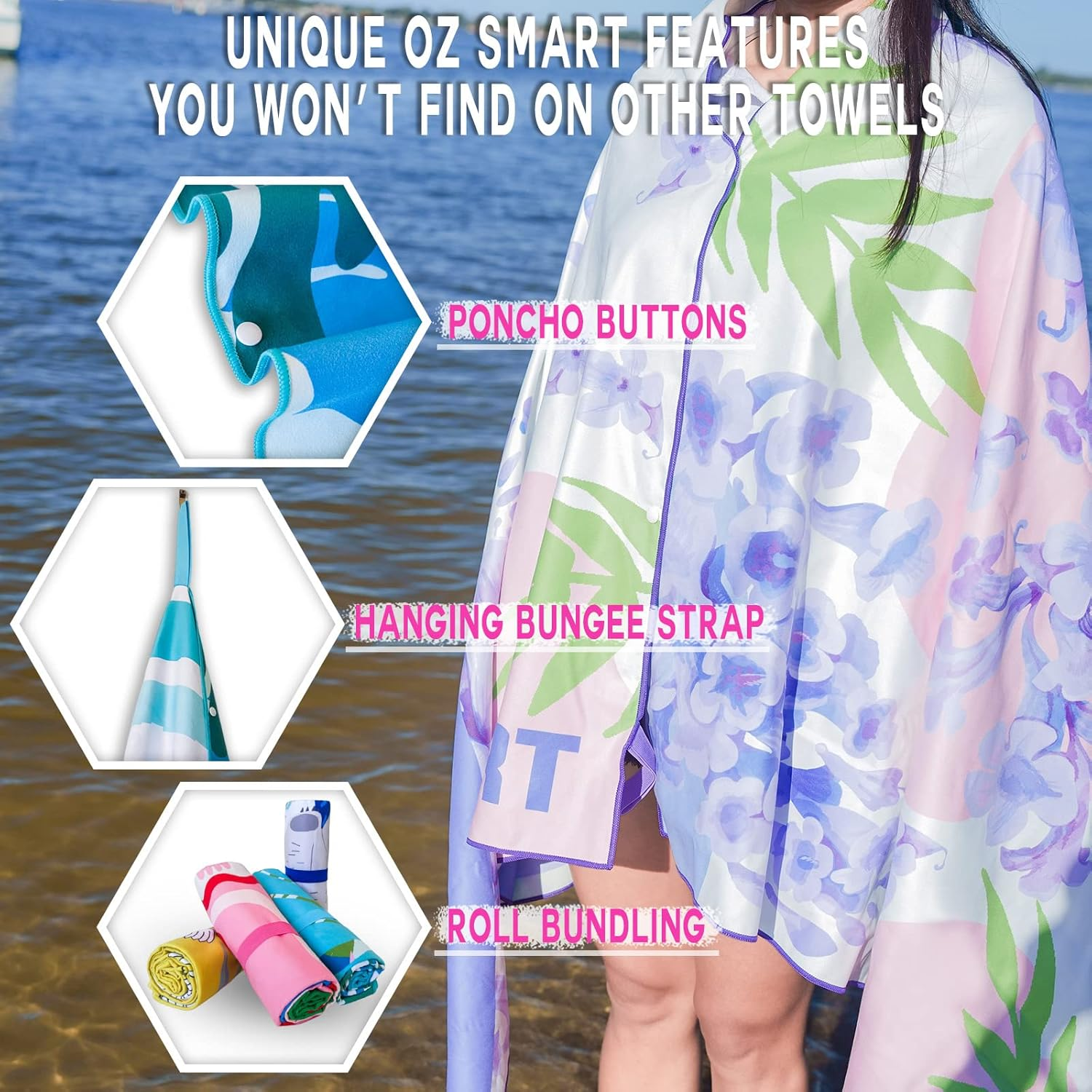 Australian Design Sand Free Beach Towel, Microfibre Quick Dry Cabana Stripe 180&times;90Cm Pool Towel, Highly Absorbent Poncho for Travel, Camping, Double-Sided Printing image number 6