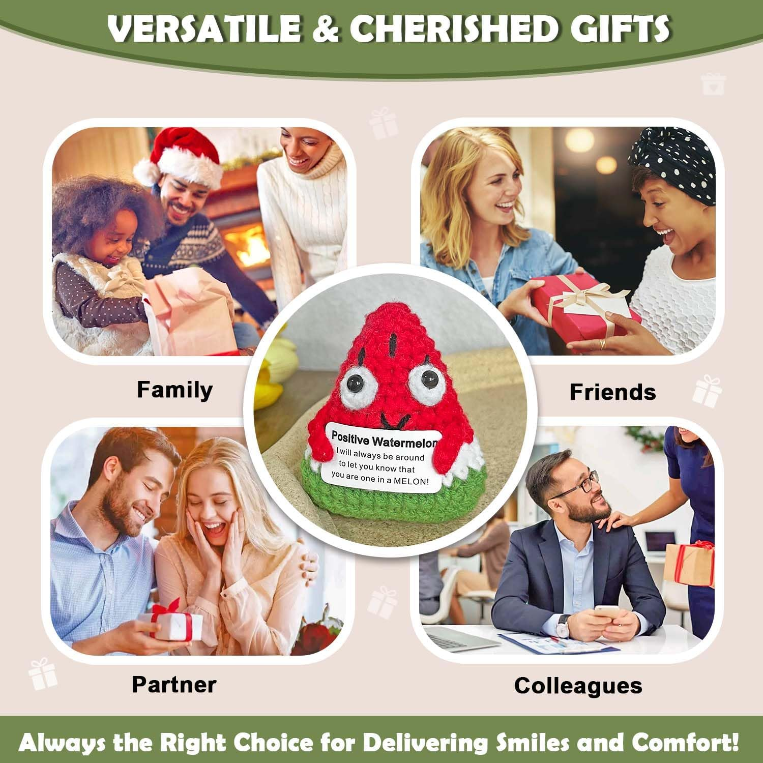 Crochet Watermelon Gift, Positive Crochet Animals, Red, Yarn-Wrapped, Bamboo, Home Decor, Gift-Giving, Emotional Support image number 1