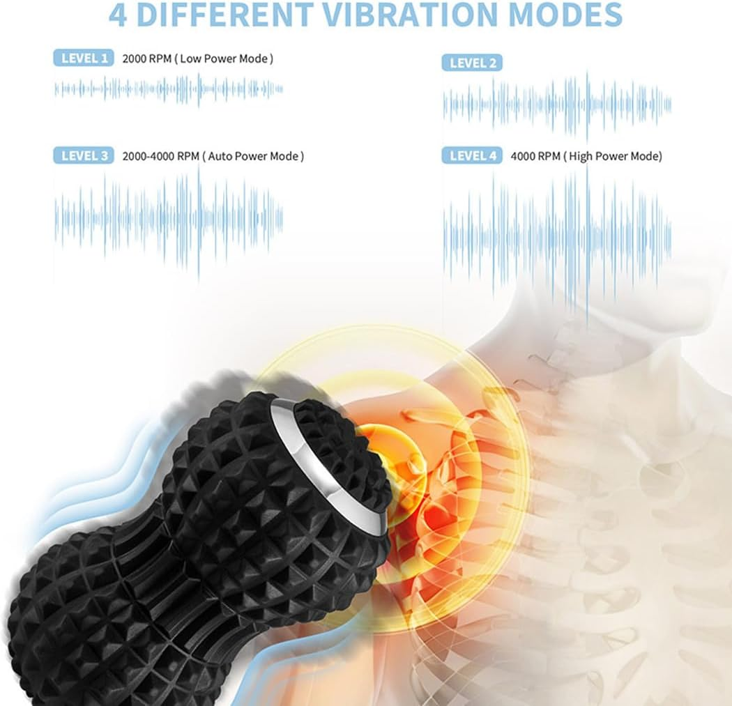 PORIYA Vibrating Roller Massager,Lightweight 4 Vibration Levels,Electric Massage Ball for Pain Relief,Back& Foot&Muscle Massager Portable and Rechargeable,Adjustable Intensity (Black) image number 2