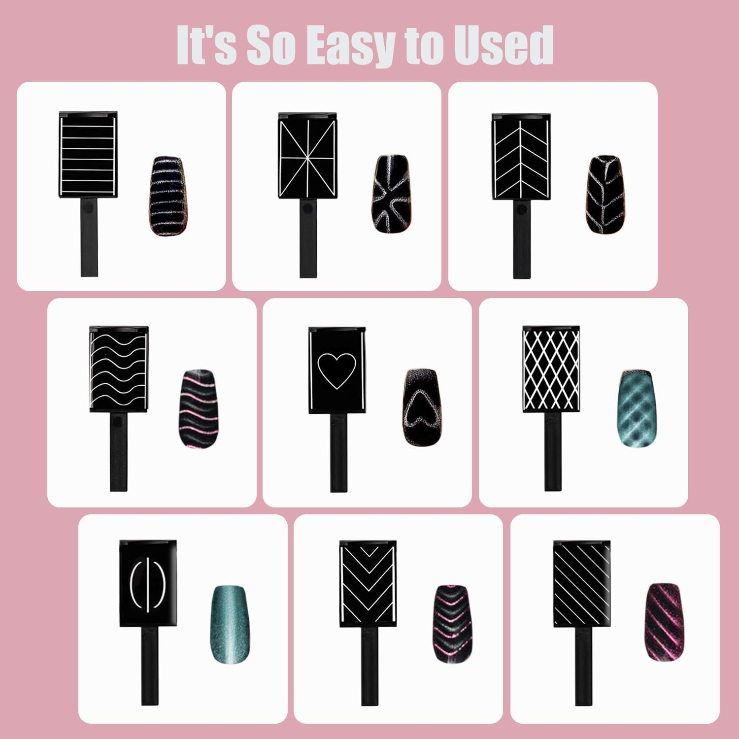 11Pcs Nail Magnet for Cat Eye Gel Nail Polish Magnet Set 5 in 1 Multifunction Wand Cat Eye Magnetic for Nails Cat Eye Magnets Sticks Magnet Nail Polish Design Tools Nail Art DIY - Black image number 2