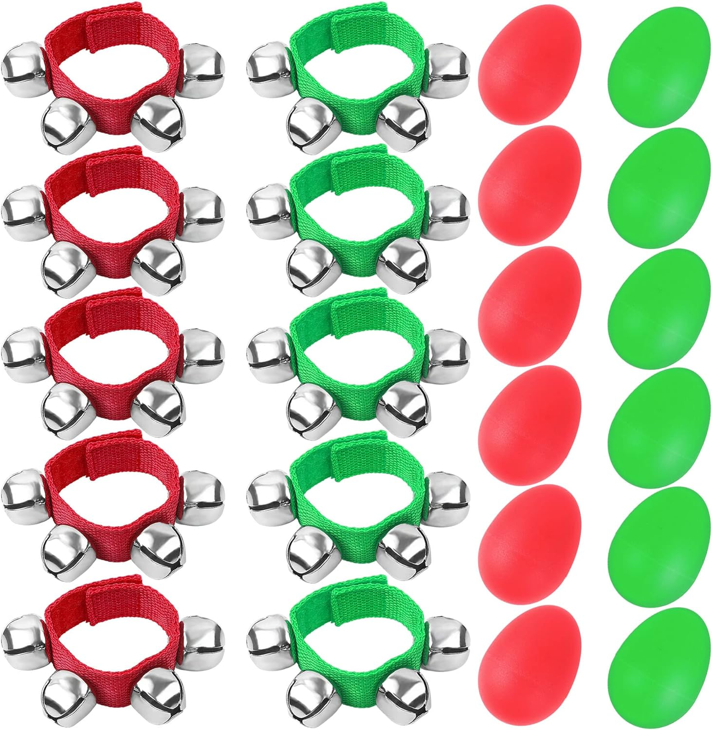 Augshy 24 Packs Shaker Musical Instruments for Kids, 12 Packs Egg Shaker and 12 Packs Wrist Hand Band Jingle Bells