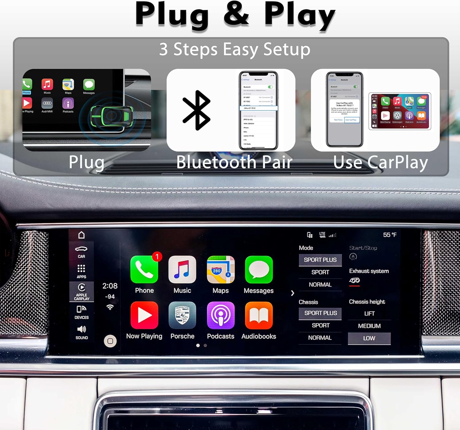 Carplay Wireless Adapter for Iphone-2024 Upgrade Carplay 5S Fast Connect and Stable Connection, Plug & Play Convert OEM Wired to Wireless Carplay Fit for 2016+ Cars(Cp-03) image number 3