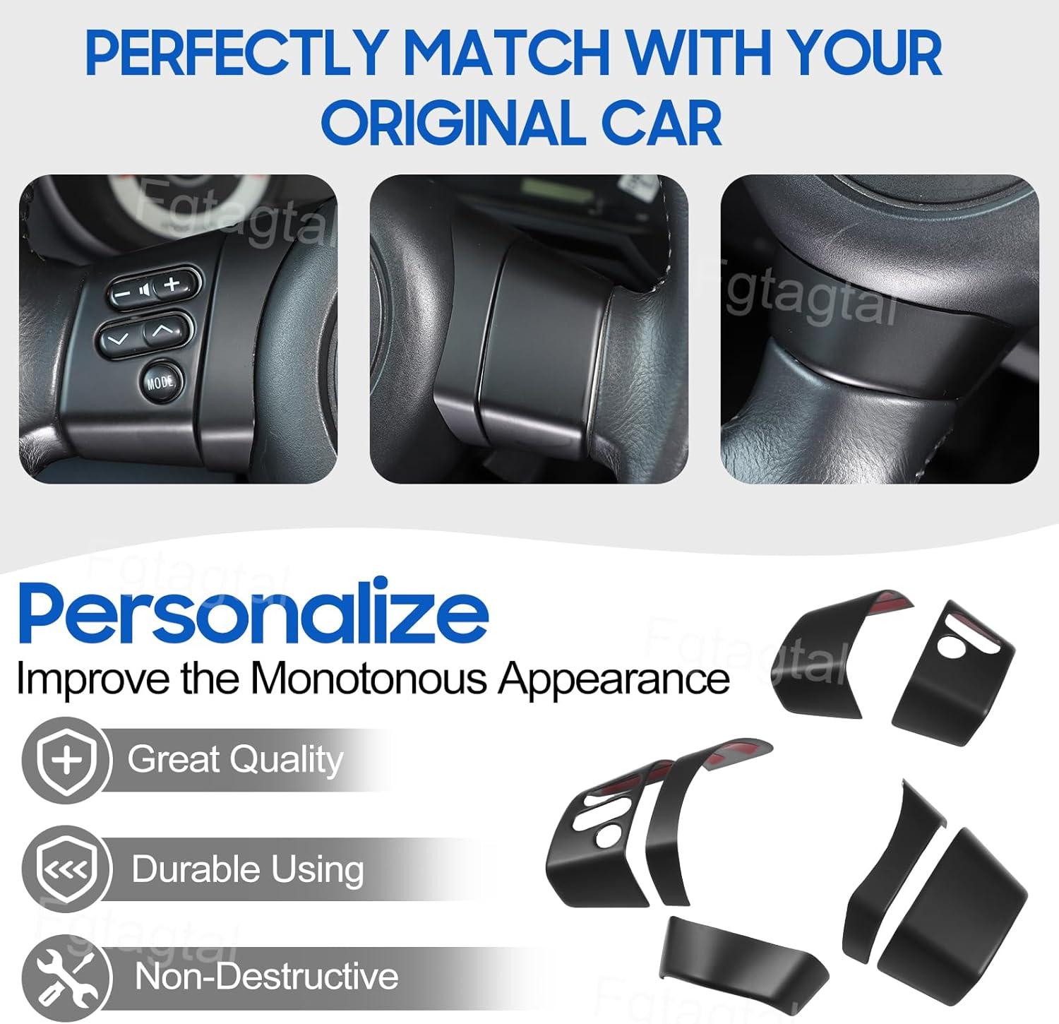 Fit for Toyot@ FJ Cruiser 2007-2021 Steering Wheel Button Cover, ABS Car Steering Wheel Panel Protection Frame Molding Sticker Trim, 7PCS (Matt Black) image number 5