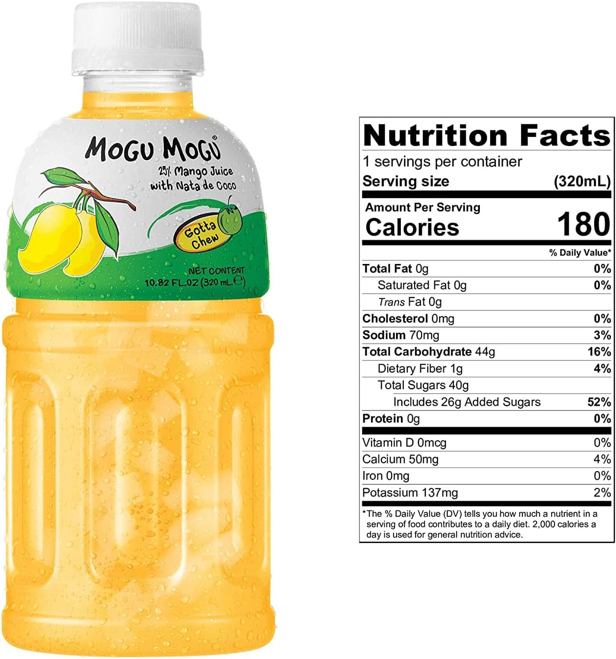 Mogu Mogu Mango Drink W/Nata De Coco 320Ml 6Pack image number 3