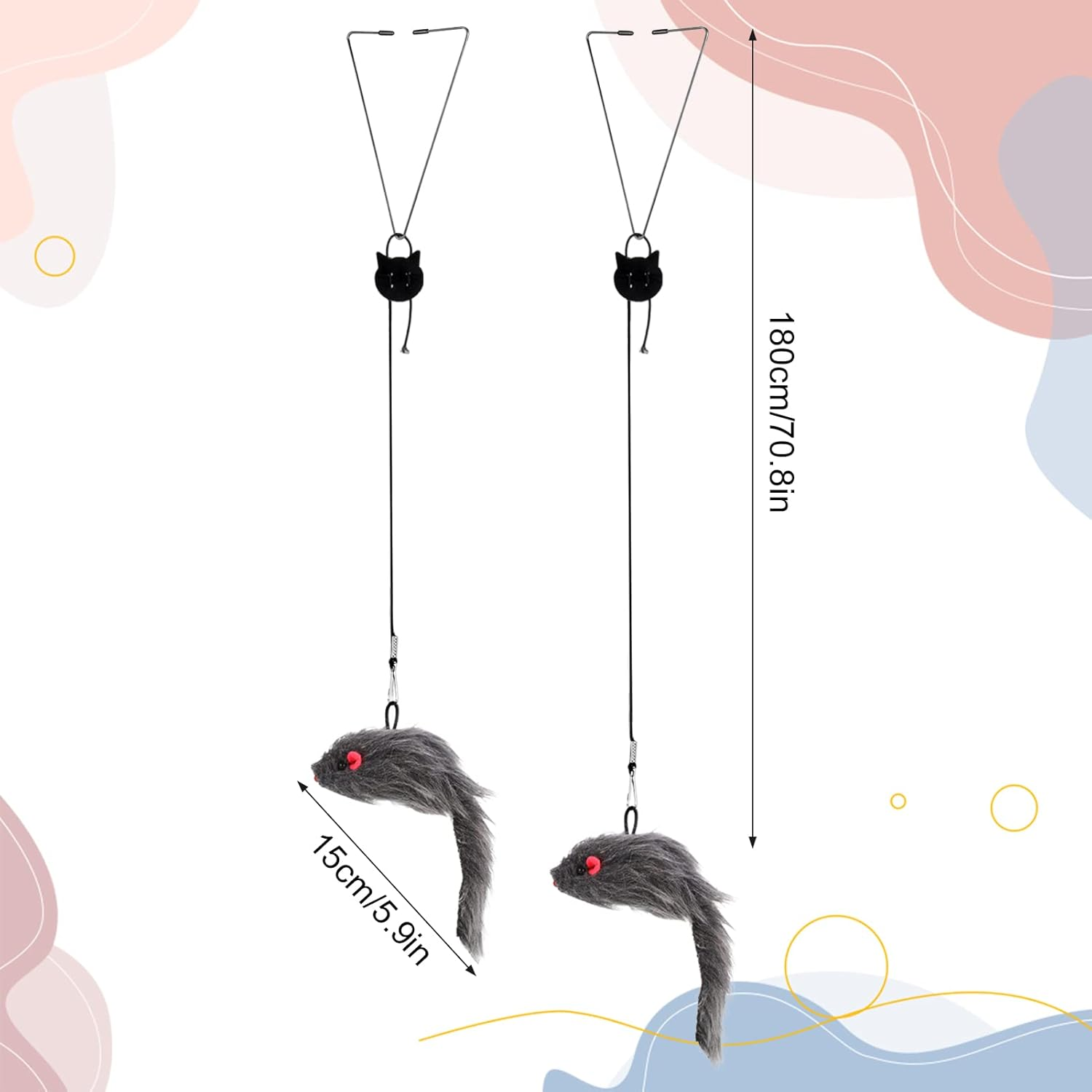 2 Packs Door Hanging Cat Toy,Interactive Cat Toy Mice, Cat Toy Chasing Exercise Entertain Toy Hanging Door Cat Toy Mouse Teaser Toys for Indoor Cat Kitten image number 5