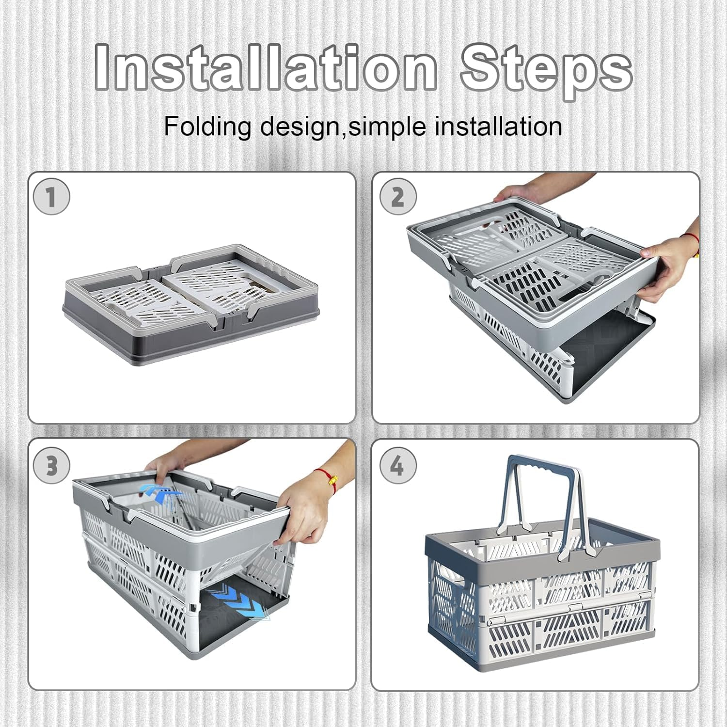 Plastic Basket with Handle, 15-Liter Folding Pastel Crates for Organizing and Storag Plastic Grocery Shopping Baskets Stackable Storage Bins for Kitchen Living-Room Desktop Shelf Organing,Grey image number 1