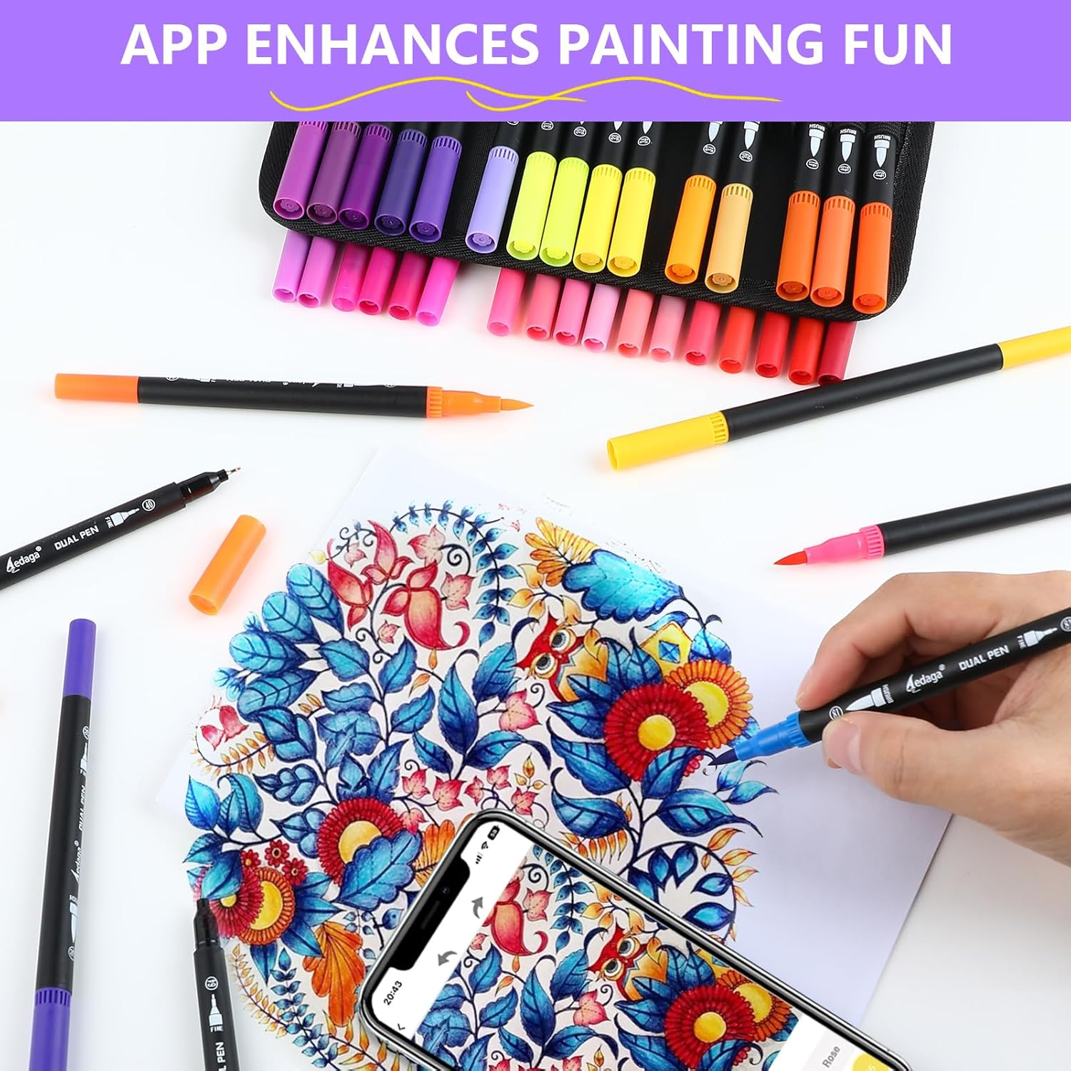 80 Colors Numbered Dual Tip Brush Pens with Free App, Colored Markers for Adults and Kids, No Bleeding Markers Set for Coloring Book, Art Supplier Fine Tip Marker Pens, Bullet Journaling - 120 Colors image number 6