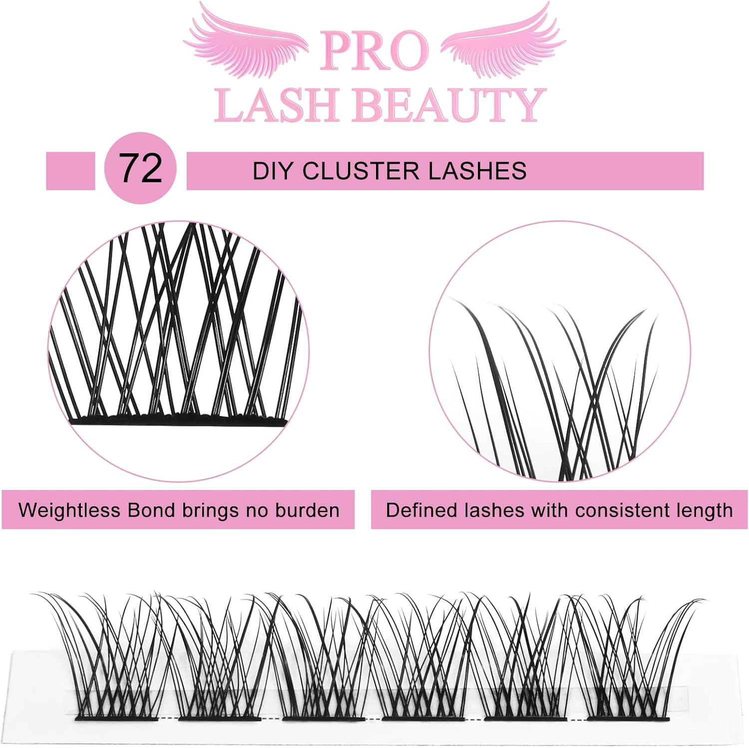 PRO LASHBEAUTY Cluster Lash 72 Pcs Lash Clusters DIY Eyelash Extension, Natural Super Thin Band Reusable Soft & Comfortable (Natural, D-16Mm) image number 3