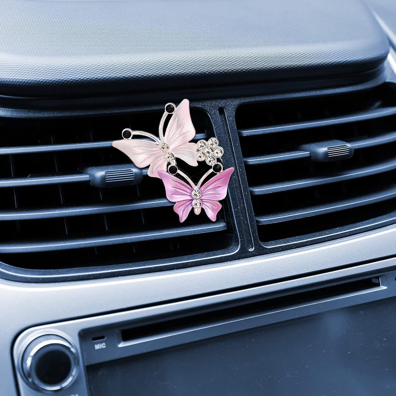 Lexziuo 2PCS Sparkly Butterfly Car Air Freshener Clips, Elegant Rhinestone Vent Clips for Women, Quick Install Automotive Accessories, Car Vent Decor, Fragrance Holder for Car image number 1