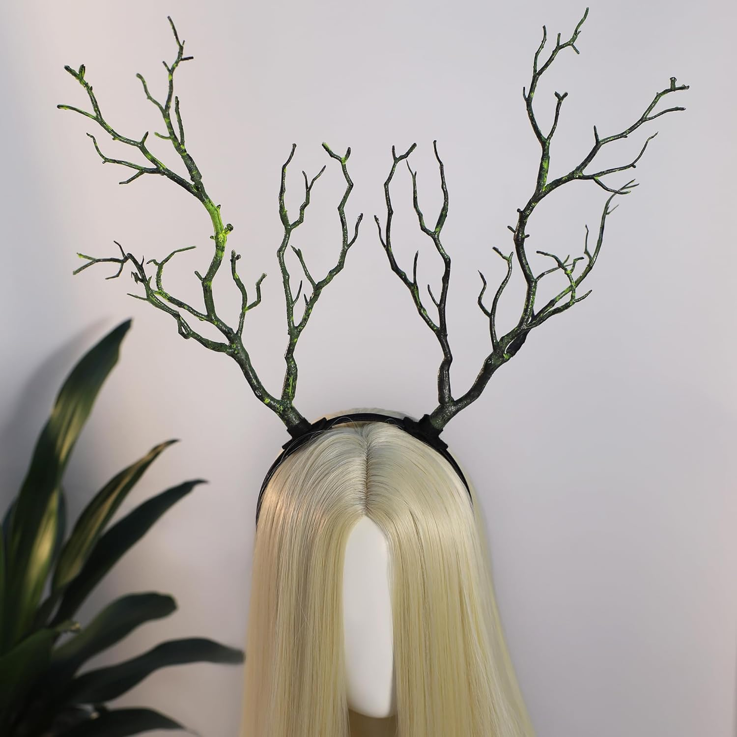 MOSTORY Woodland Branch Antler Headdress - Green Tree Branch Headband, Large Forest Headband for Women, Renaissance Cosplay Renfaire Halloween Outfit, Woodland Fairy Costume image number 1