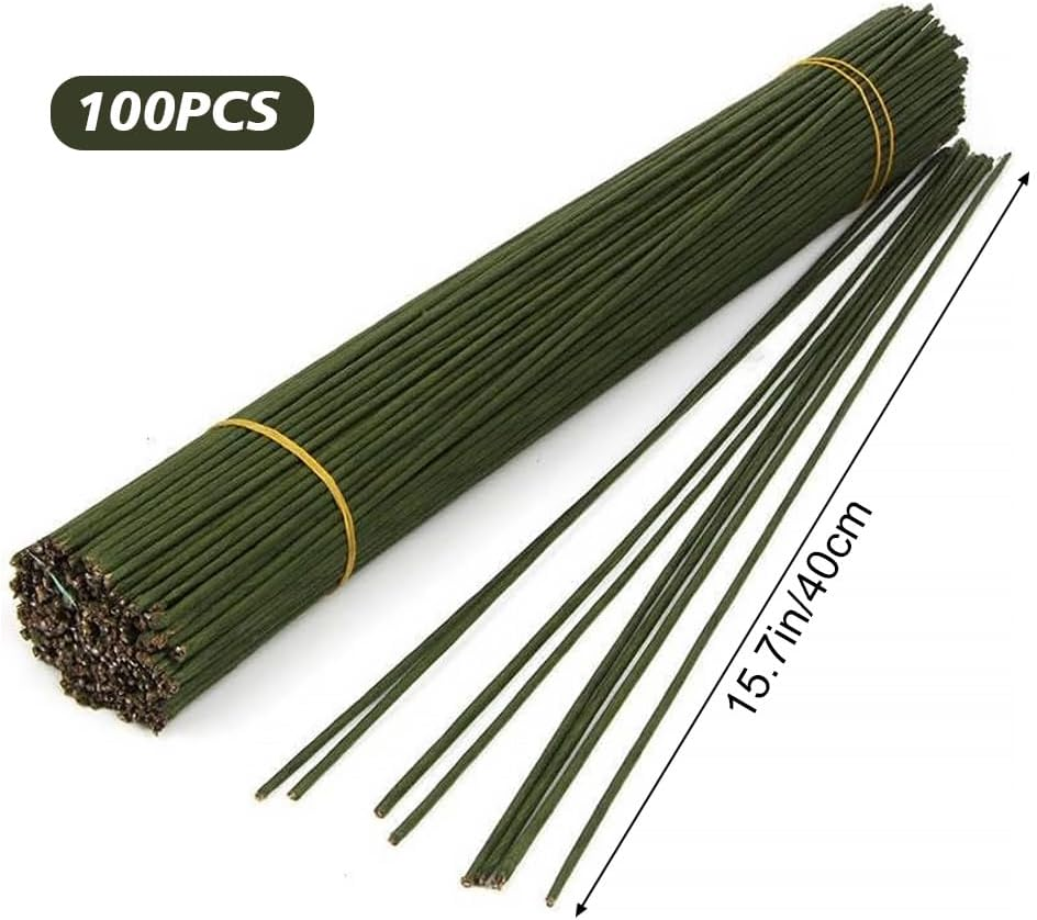 Pichcppo 100 Pcs Green Paper Flower Poles, 40Cm Floral Stems, DIY Bouquet, Florist Wire for Artificial Flowers, Wreath image number 6